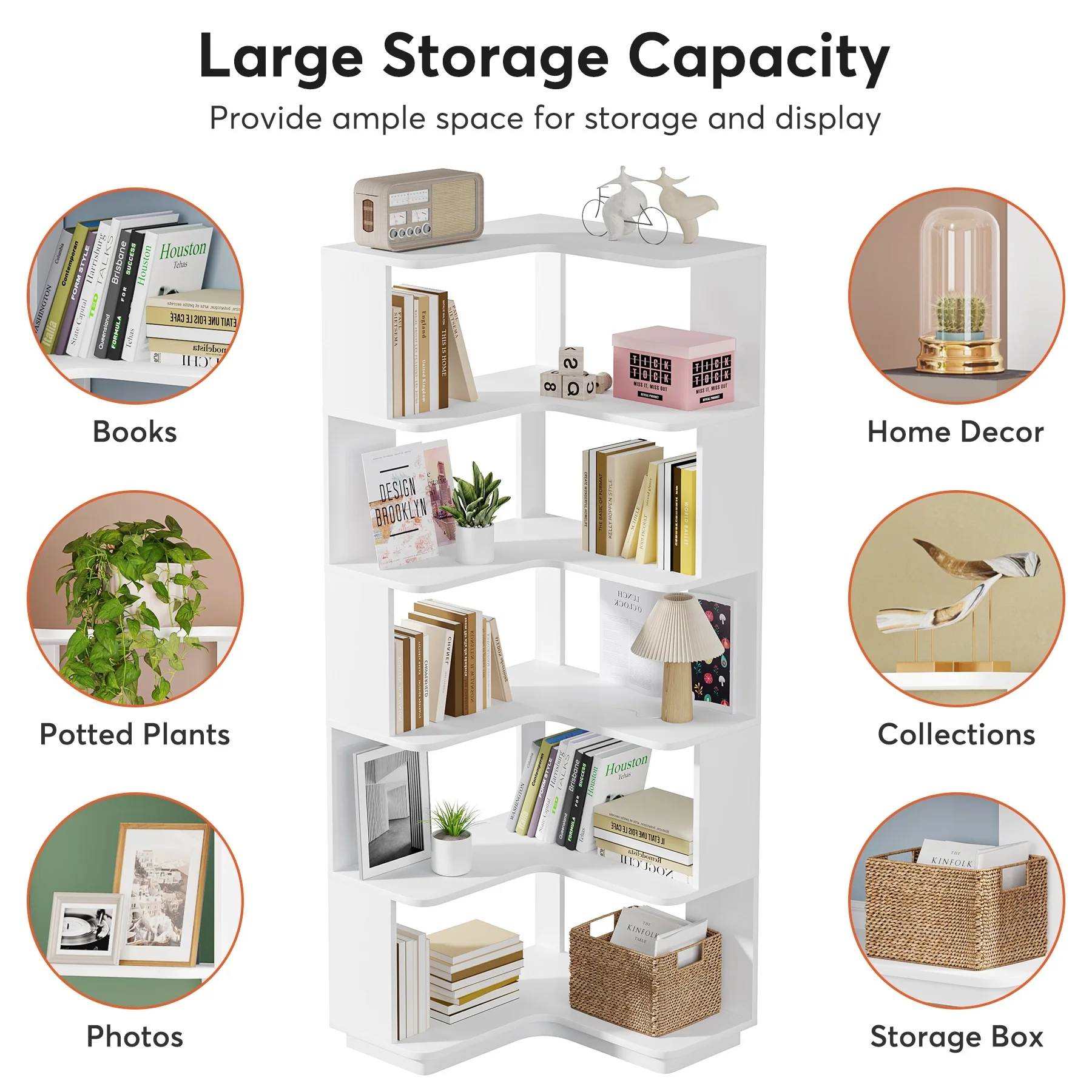 64.9 Inch Tall 6-Tier Corner Bookshelf, Freestanding Wood Industrial Bookcase - Image 27