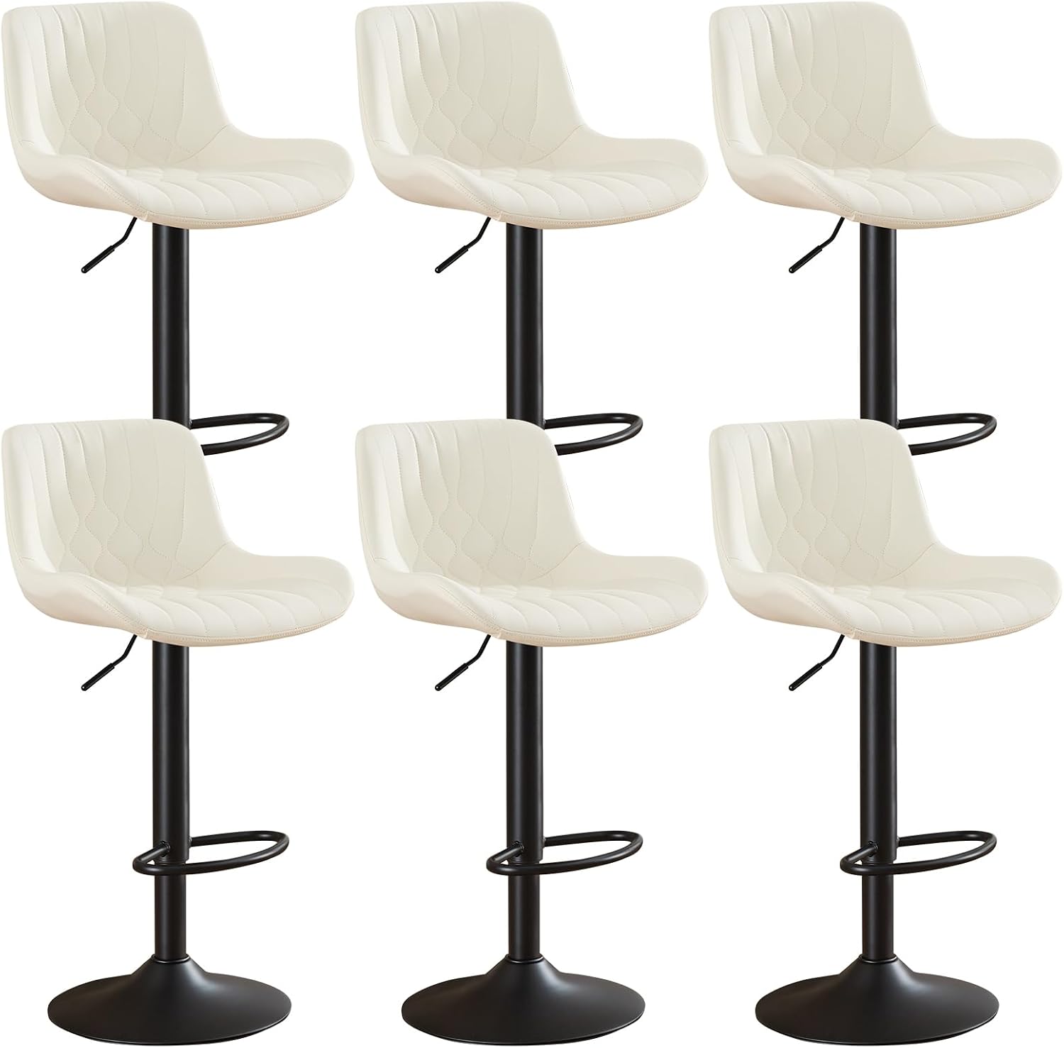 Modern Adjustable Bar Stools Set of 2,Swivel Backs with Faux Leather Counter Height for Kitchen Island Breakfast Bar Chairs Padded Seats for Bar(Black) - Image 6