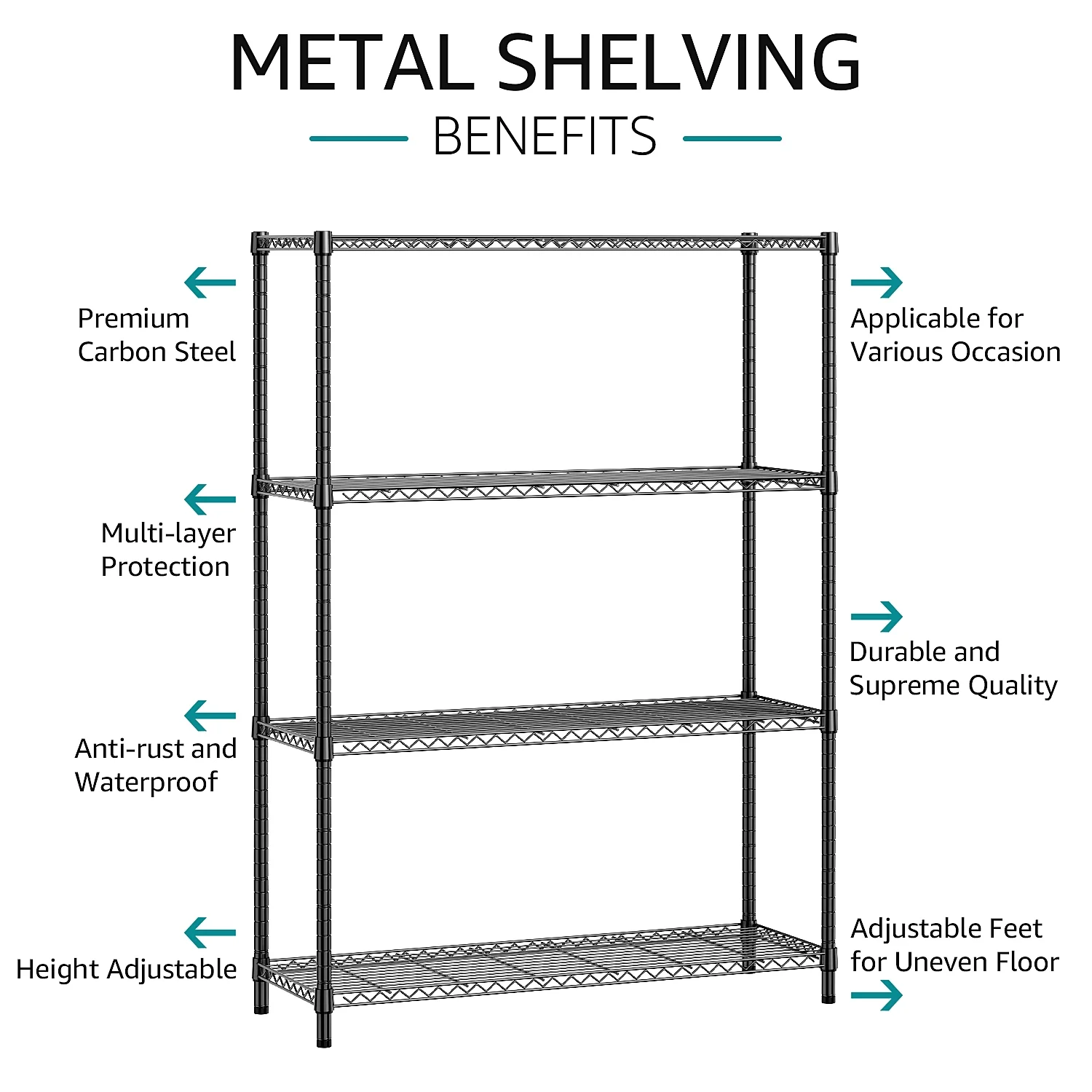 M MZG 4 - Tiers Metal Dimensions: 45.8"W x 15.8"D x 59.4"H Storage Rack Shelving Unit - Image 4