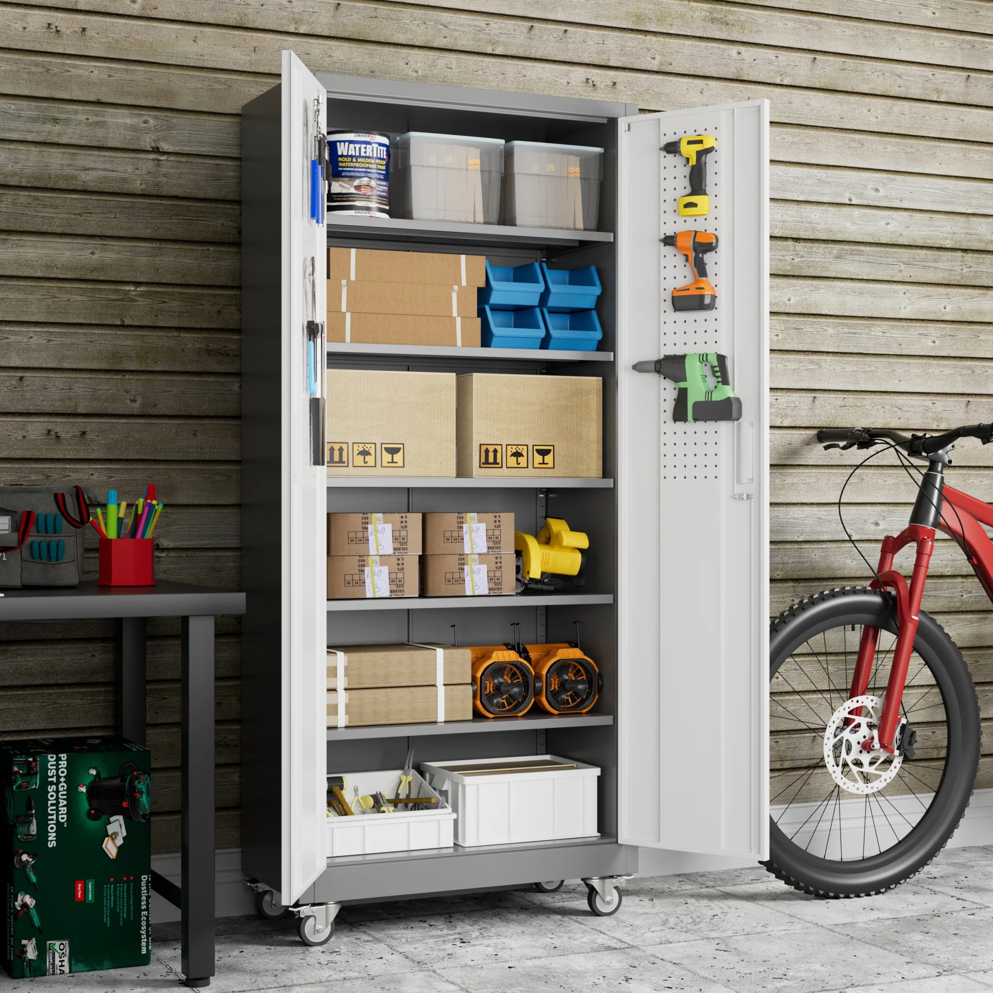 Gaeanet Rolling Tool Storage Cabinet with 5 Adjustable Shelves and Pegboard,Metal Garage Storage Cabinet with Wheels for Garage Home Office Utility Room,71" H-32" W-16" D,Required Assembly, Black - Image 97