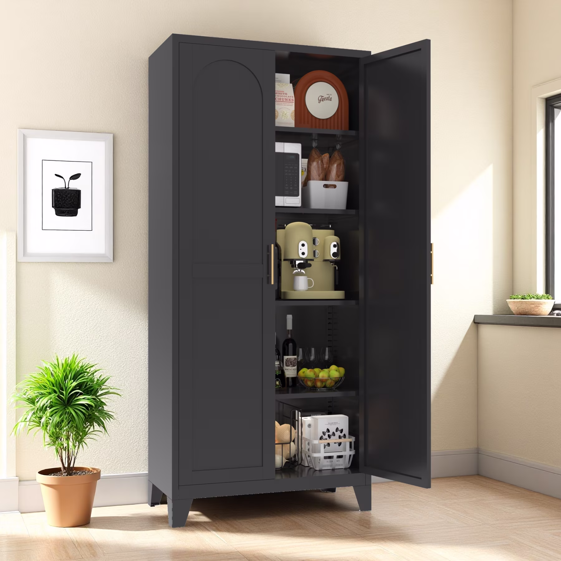 71 Inch Metal Storage Cabinet with 2 Doors and 5 Adjustable Shelves, Lockable File Cabinet for Organizing Garage, Pantry, Basement, Laundry Room or Mudroom, White - Image 3