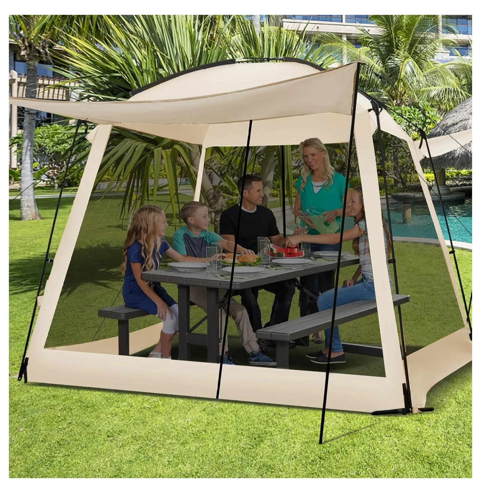 10x10 Screen Tent, Portable Screen House for Camping & Patios - Easy Setup Canopy with Mesh Walls, 2 Doors & Carry Bag Beige - Image 9
