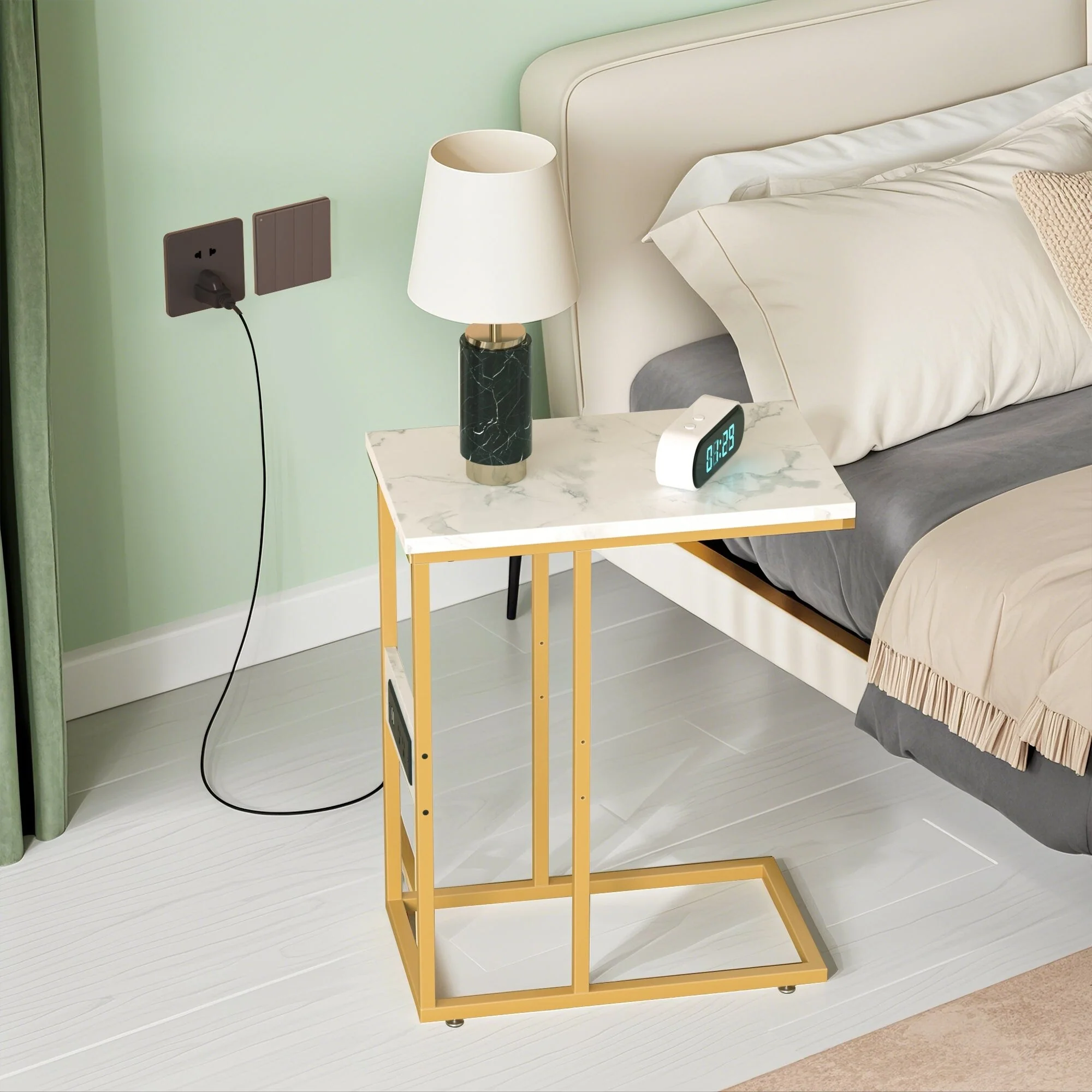 Set of 2 C-Shaped Sofa Side Tables, Small End Tables for Living Room, Bedside and TV Tray - Image 52
