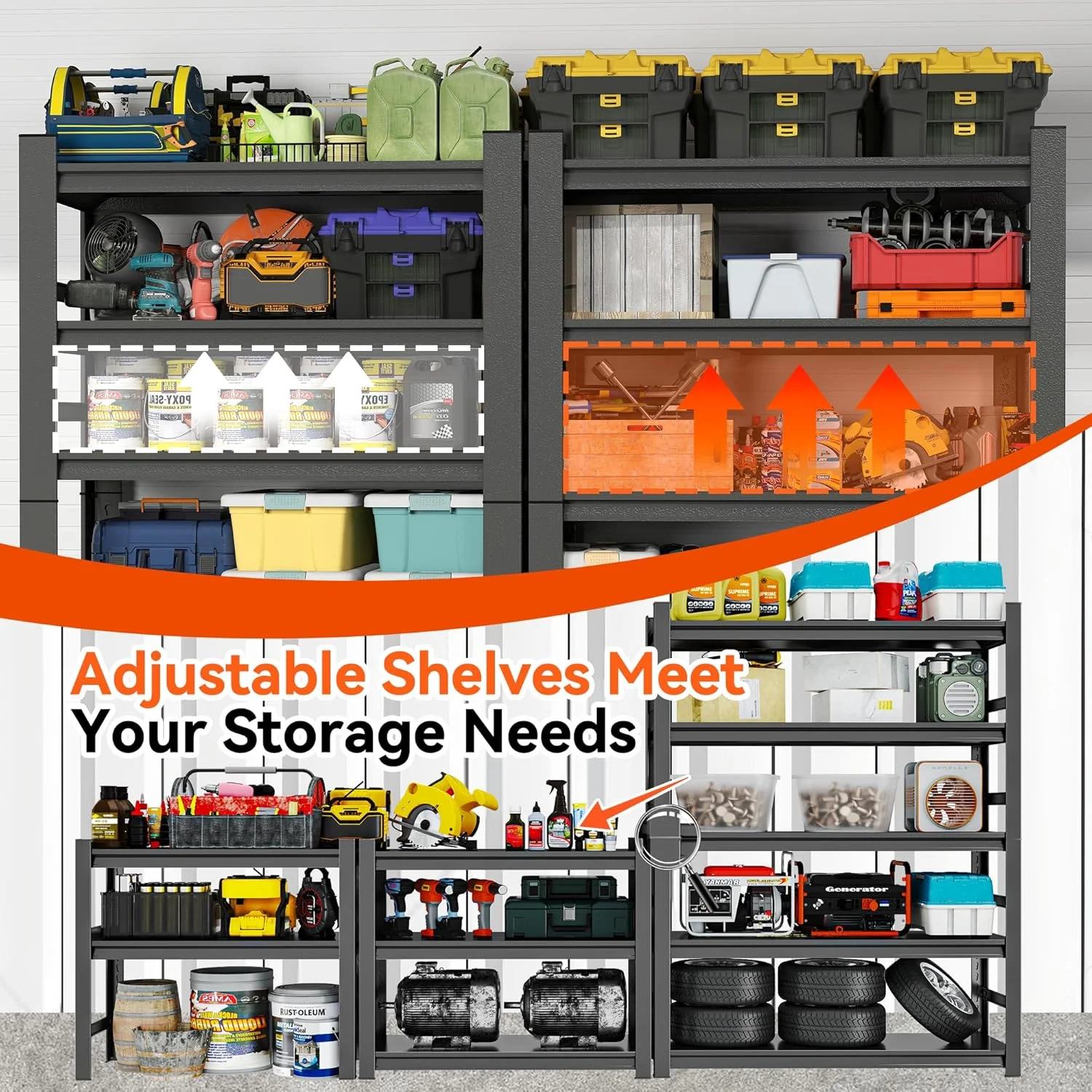 Garage Shelving Units and Storage 5 Tier Adjustable Storage Shelves Heavy Duty Metal Shelving Utility Industrial Shelving Rack for Garage Warehouse Pantry Basement,Black - Image 5