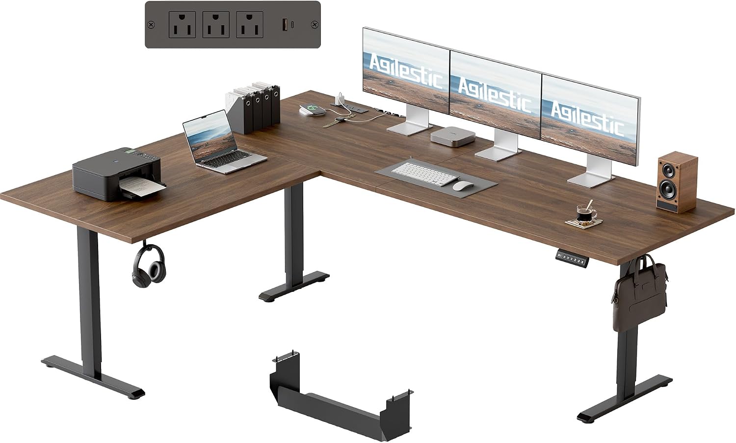 63 Inch L Shaped Electric Standing Desk with Led, Black - Image 3