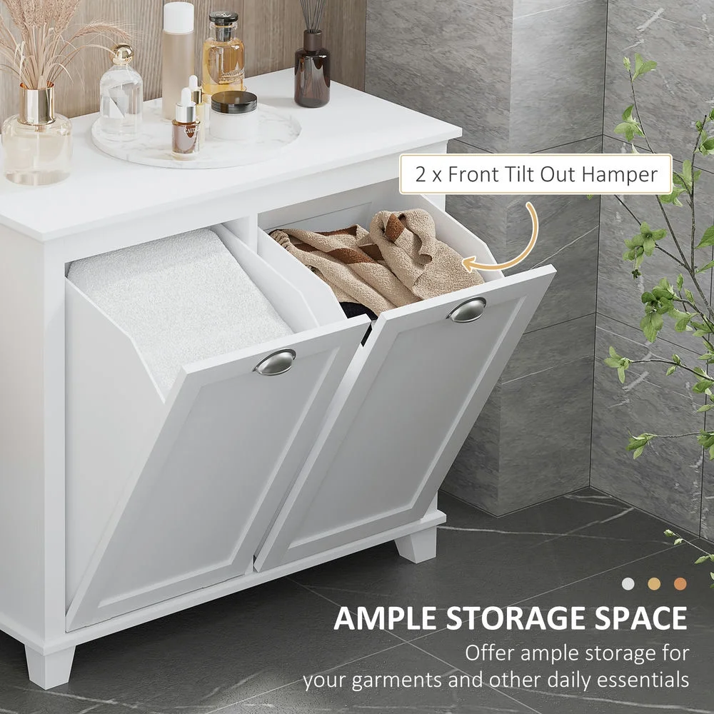 Resenkos Bathroom Floor Cabinet,Bathroom Storage Cabinet with 2-Compartment Hamper, Modern Bathroom Floor Cabinet for Washroom, White - Image 5
