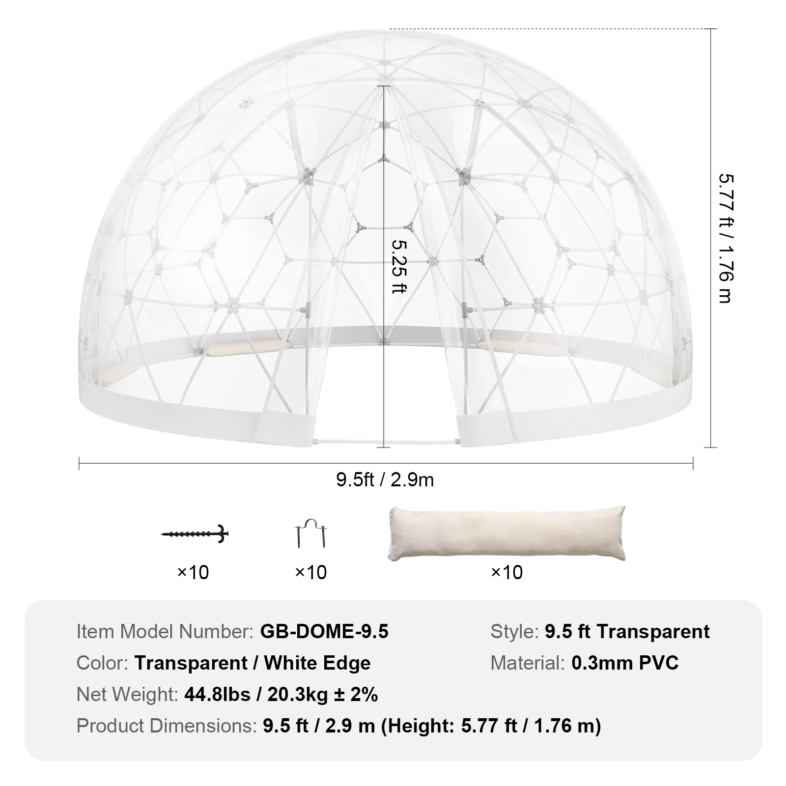 KFFKFF Outdoor Dome Shelter, 9.5 FT Clear PVC Garden Tent, Waterproof Geodesic Dome Tent with Window for Patio, Backyard Dining, and Parties - Image 3