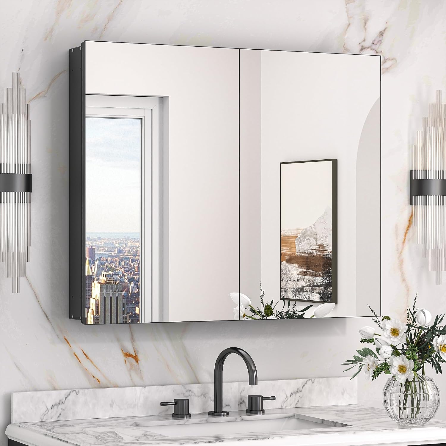 Black Medicine Cabinet with Mirror 20" x 26", Lightweight Aluminum - Image 14