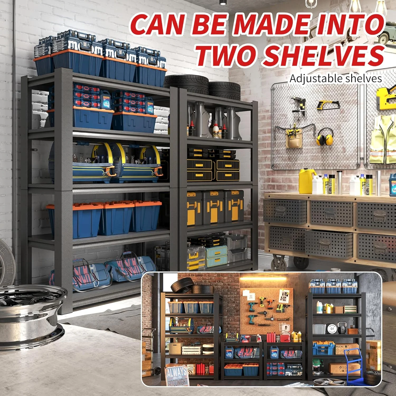 Garage Shelving, Garage Storage Shelves, 2500 LBS Heavy Duty Adjustable Metal Garage Shelves, Easy Assembly, Shelves for Garage Storage, Warehouse, Basement, Black - Image 15