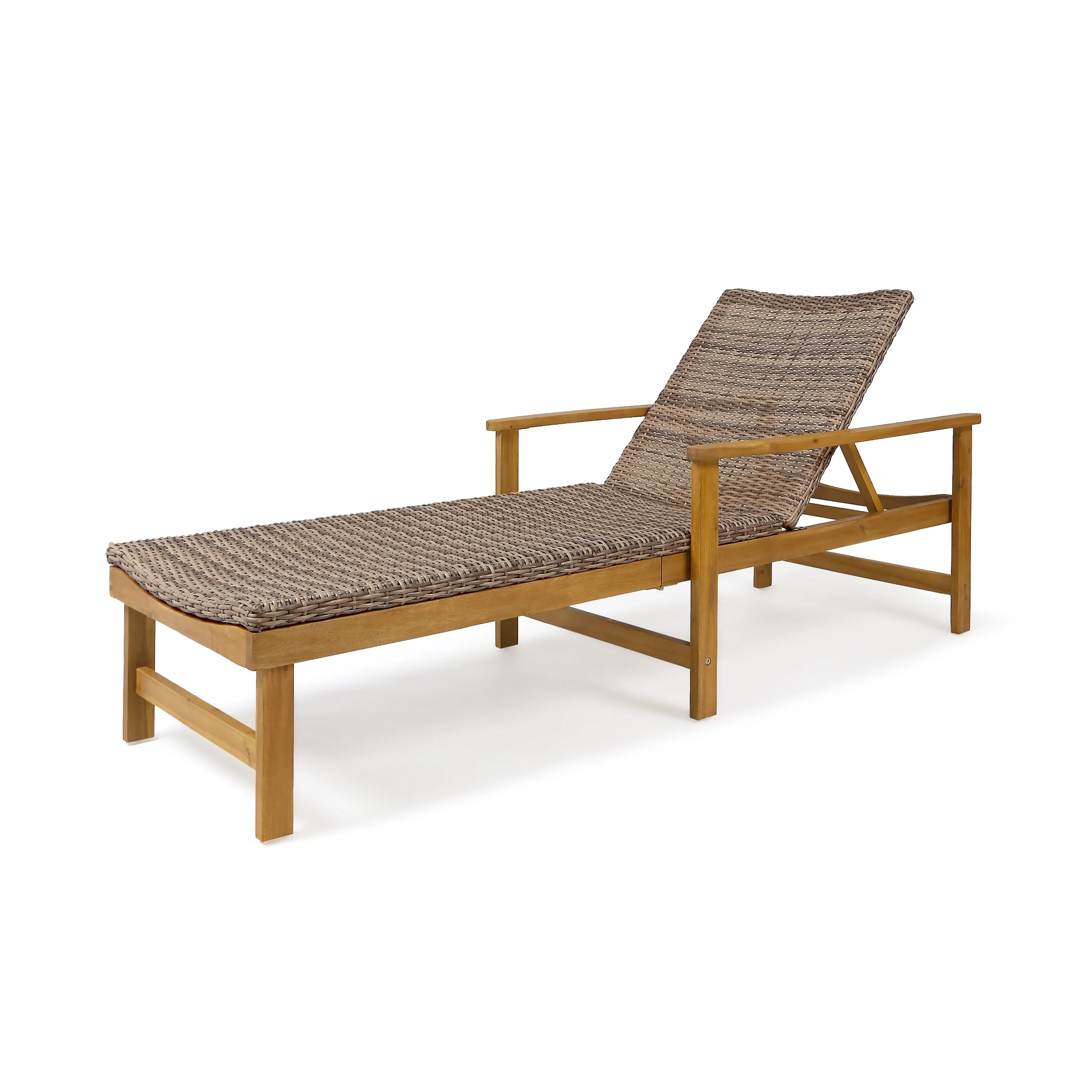 Christopher Knight Home Hampton Outdoor Rustic Acacia Wood Chaise Lounge with Wicker Seating by mixed black, light gray wash - Image 9