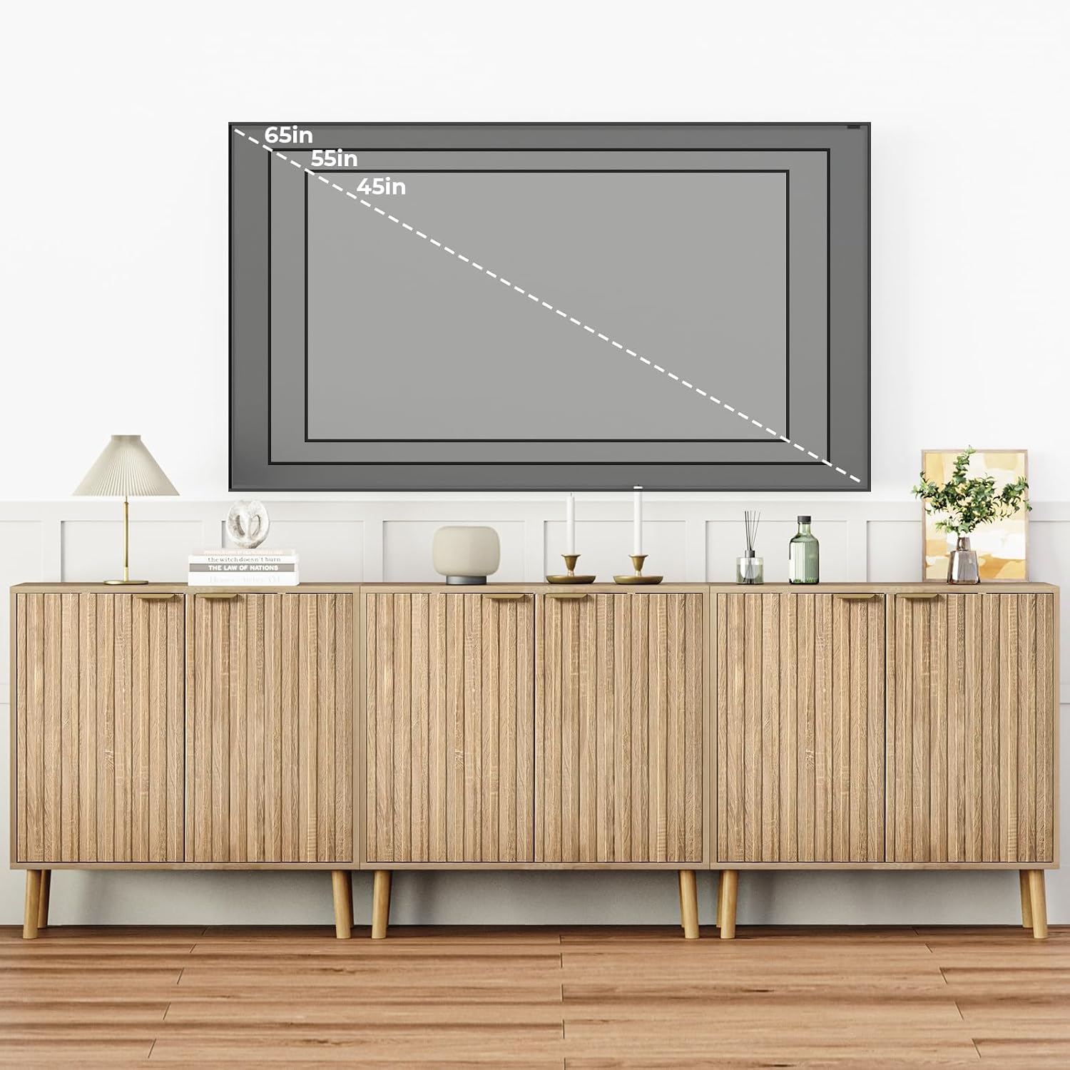Fluted Storage Cabinet, Free Standing Buffet, Wood Sideboard, Multifunctional Accent Storage for Living Room, Hallway, Entryway, Dining Room (1, Oak) - Image 3