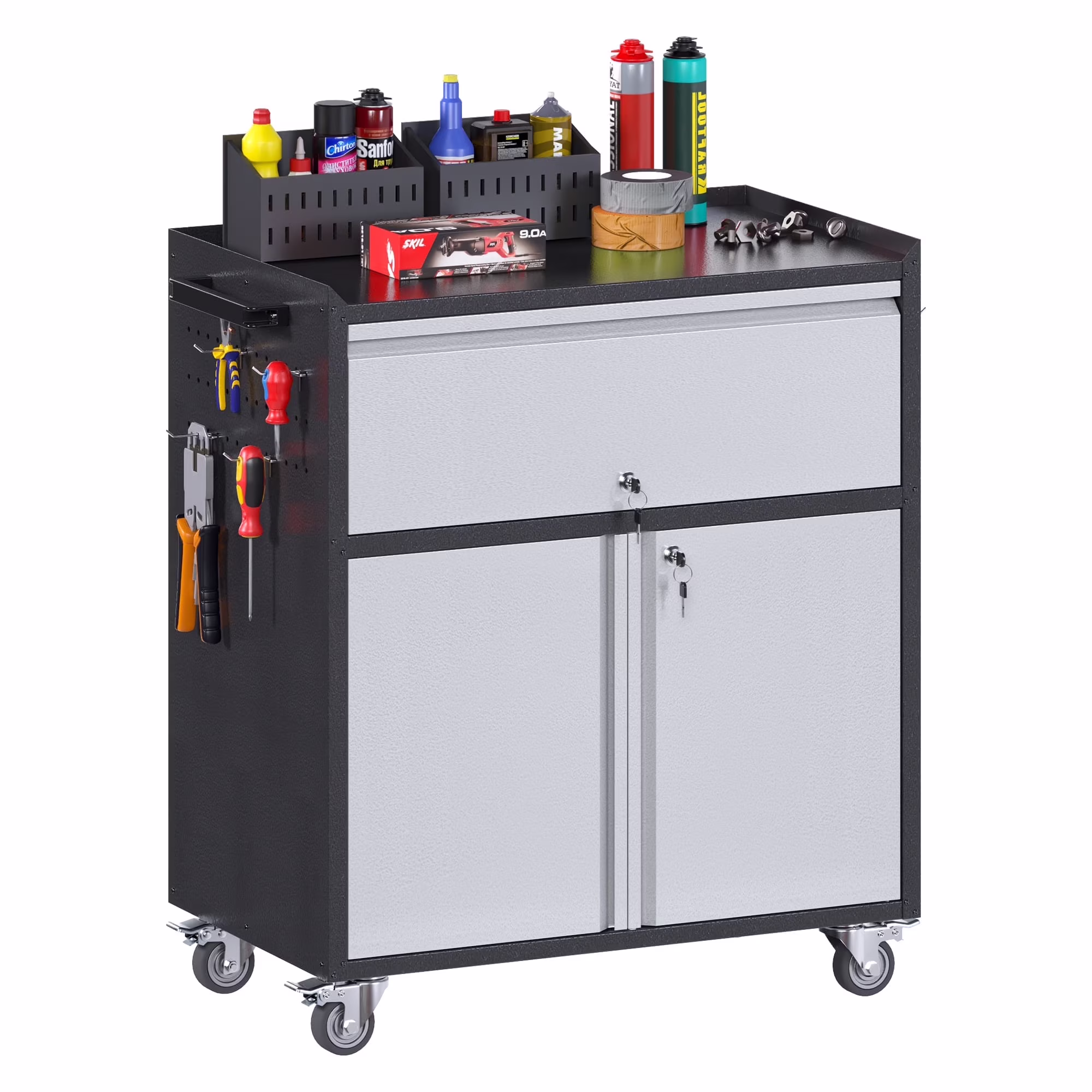 Gaeanet Rolling Tool Storage Cabinet with 5 Adjustable Shelves and Pegboard,Metal Garage Storage Cabinet with Wheels for Garage Home Office Utility Room,71" H-32" W-16" D,Required Assembly, Black - Image 17