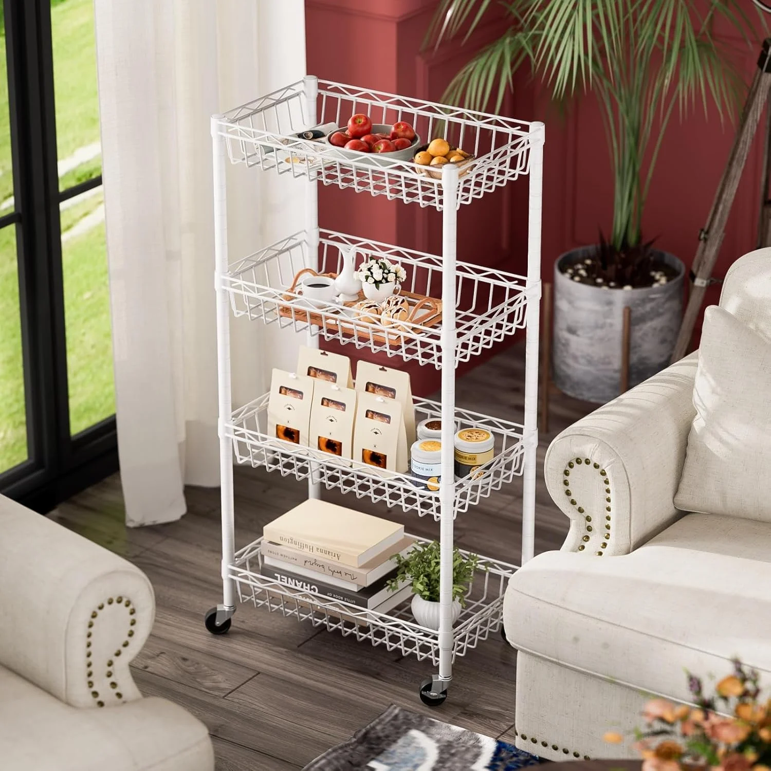 6 Tier Wire Shelving Unit with Wheels Baskets Storage Rack Corner Shelves Adjustable Shelf Closet Bathroom Organizers Metal Pantry Kitchen Garage Laundry Room 13.5" D x 13.5" W x 63" H Silver - Image 28