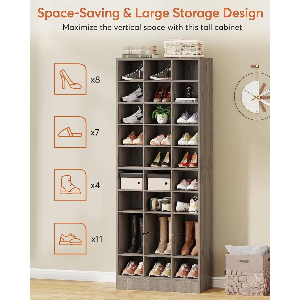 10-Tier Tall Shoe Cabinet, 30-Pair White Wood Shoe Storage Rack for Entryway and Closet - Image 8