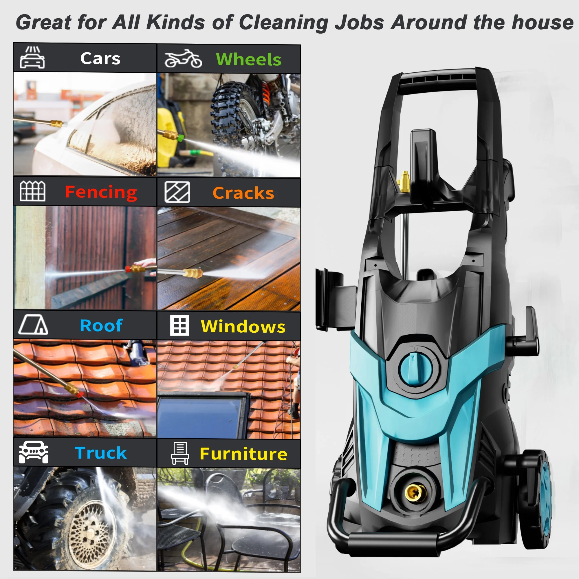 FOTING Electric Pressure Washer, 4500 PSI 3.2 GPM Power Washer with 4 Quick Connect Nozzles, High Pressure Cleaning Machine with Foam Cannon for Cars/Fences/Driveways/Patios/Home Cleaning - Image 15