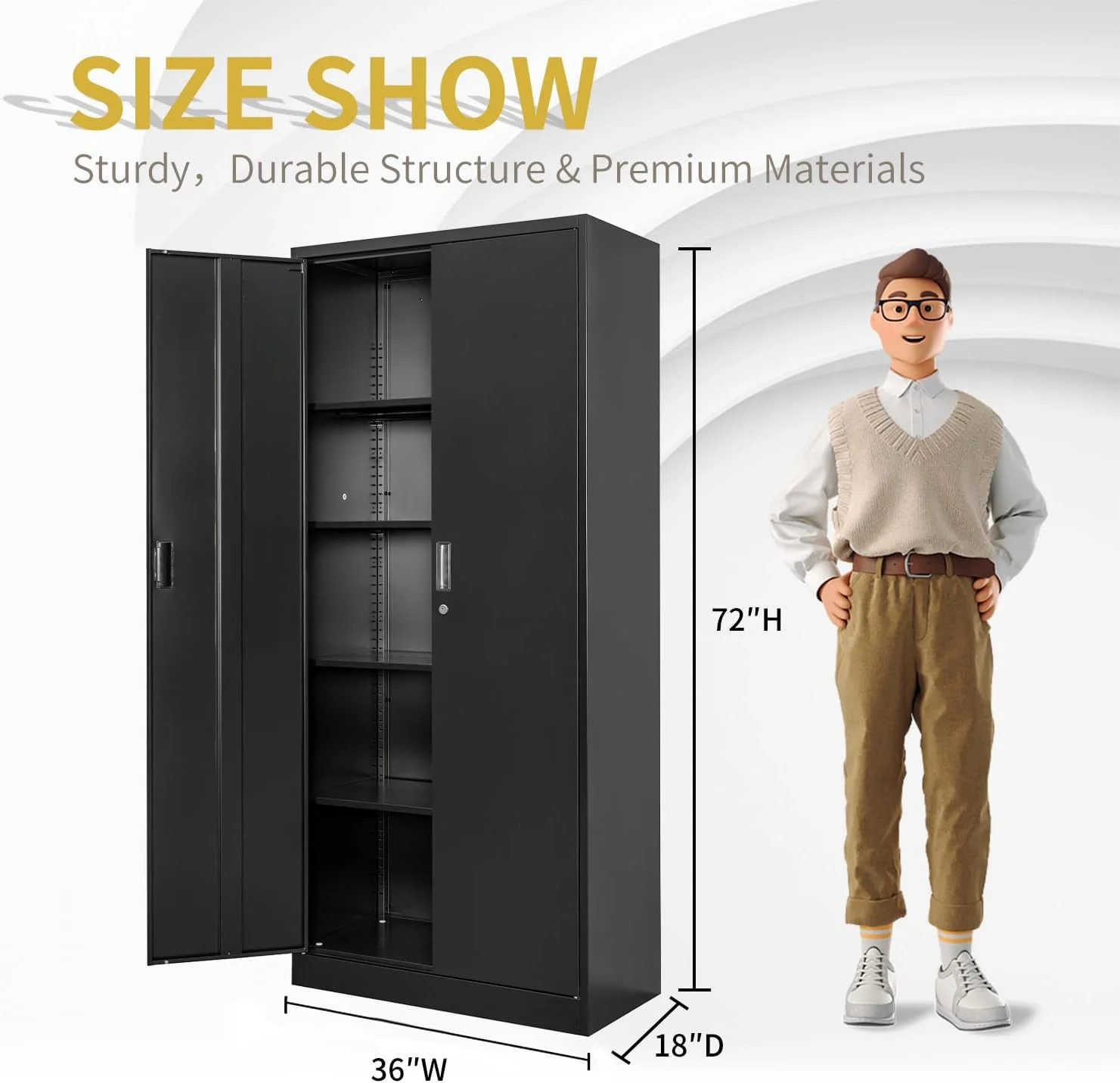 Metal Storage Cabinet, Garage Metal Cabinet with Doors, Adjustable Shelf Height & Steel Lockable Storage Cabinet, Tool Cabinets for Office, Home, Gym, School and Kitchens - Image 9