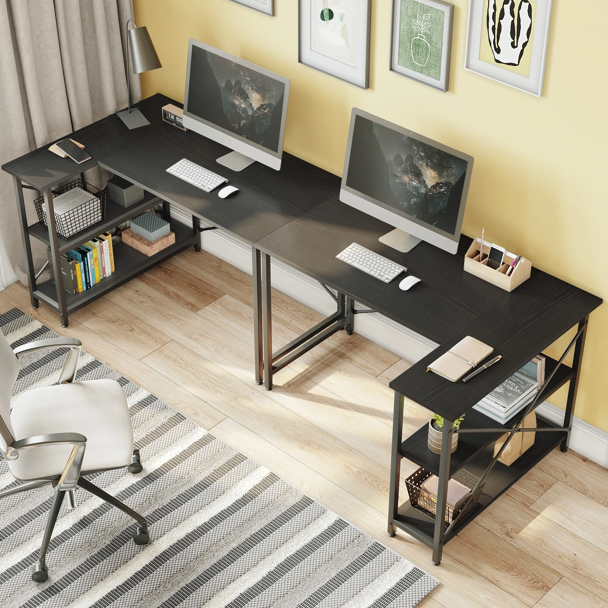 Small L Shaped Computer Desk with Storage Shelves, Compact Corner Workstation for Home Office and Study - Image 101