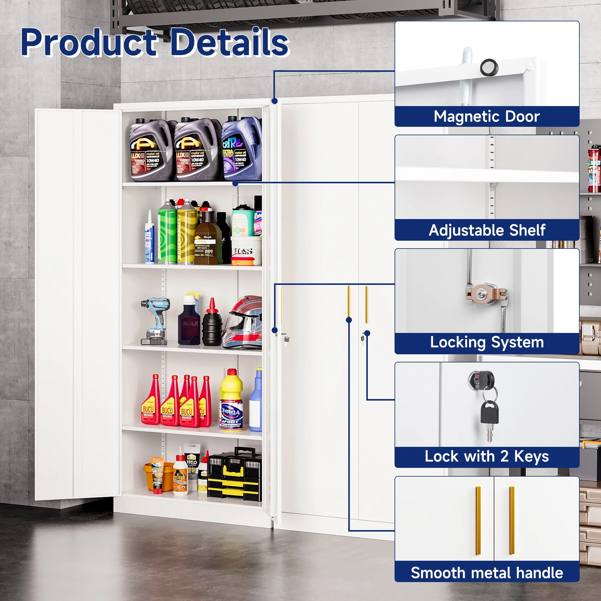 AUHUP 71" Metal Cabinet with Locking Doors and 5 Adjustable Shelves, Black Garage Storage Cabinet for Warehouse, Basement, Home Office, Tool File Storage Utility Cabinets - Image 24