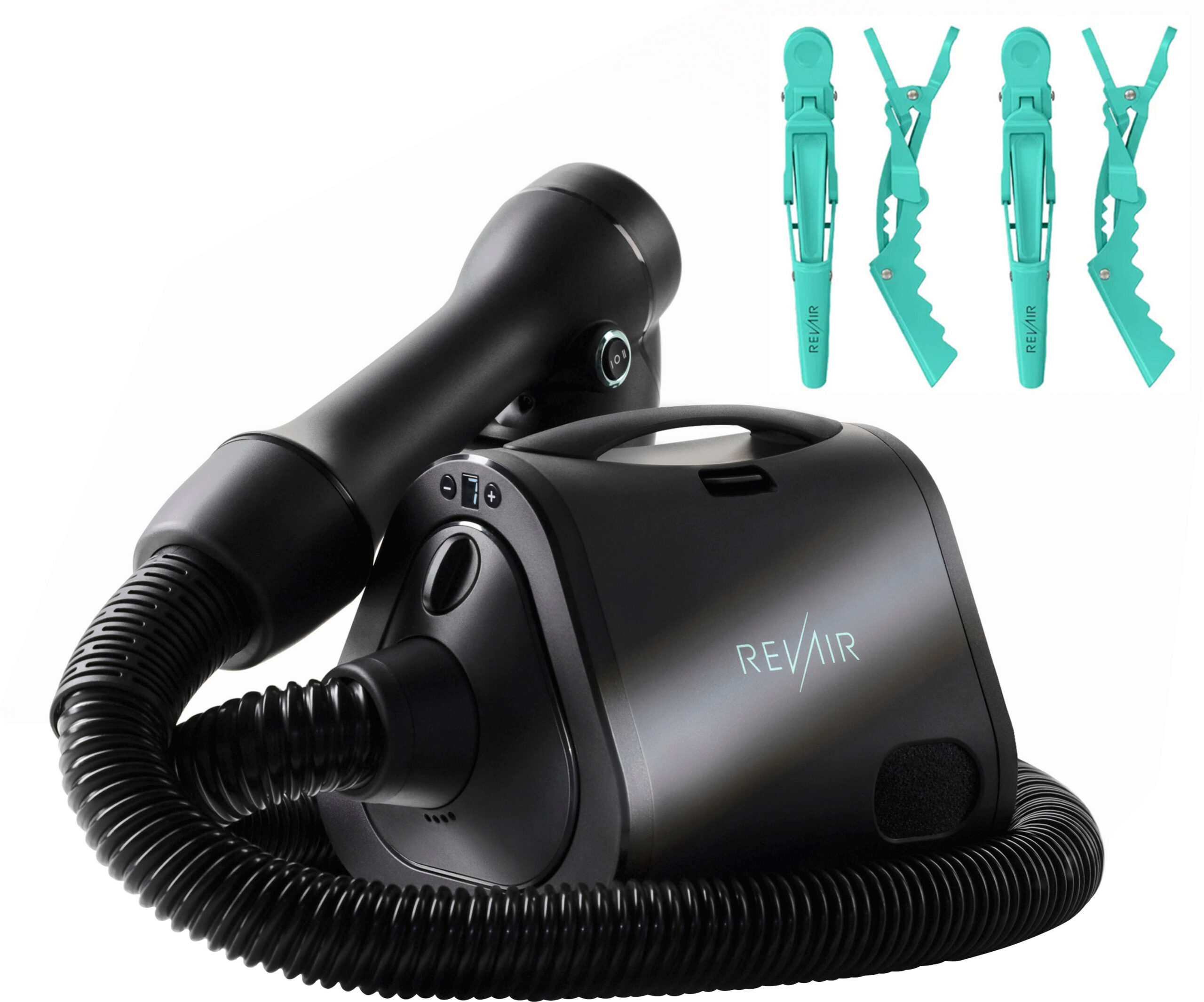 Reverse-Air Hair Dryer with Hair Clips Black