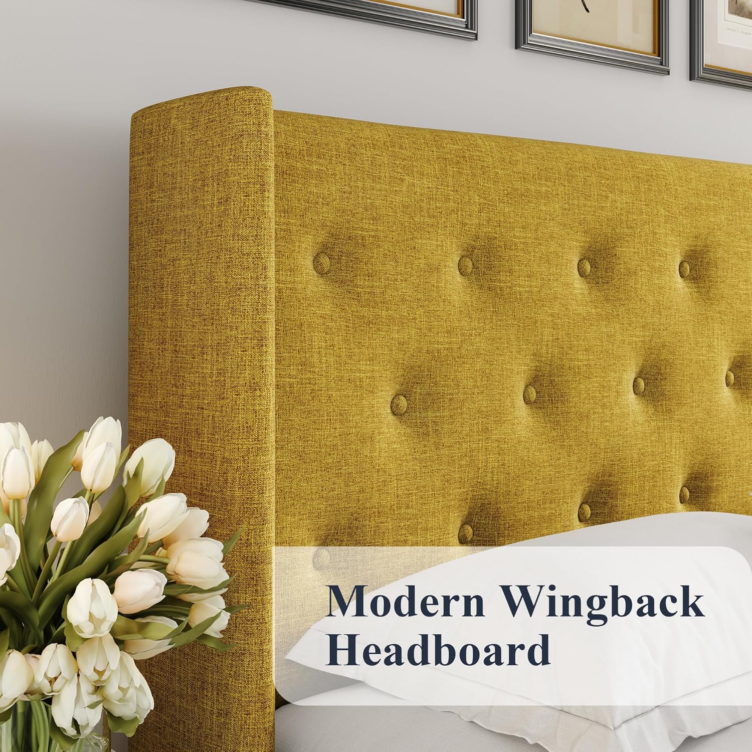 Queen Size Lift Up Storage Bed with Wingback Headboard, Upholstered Platform Bed Frame with Hidden Storage - Image 87