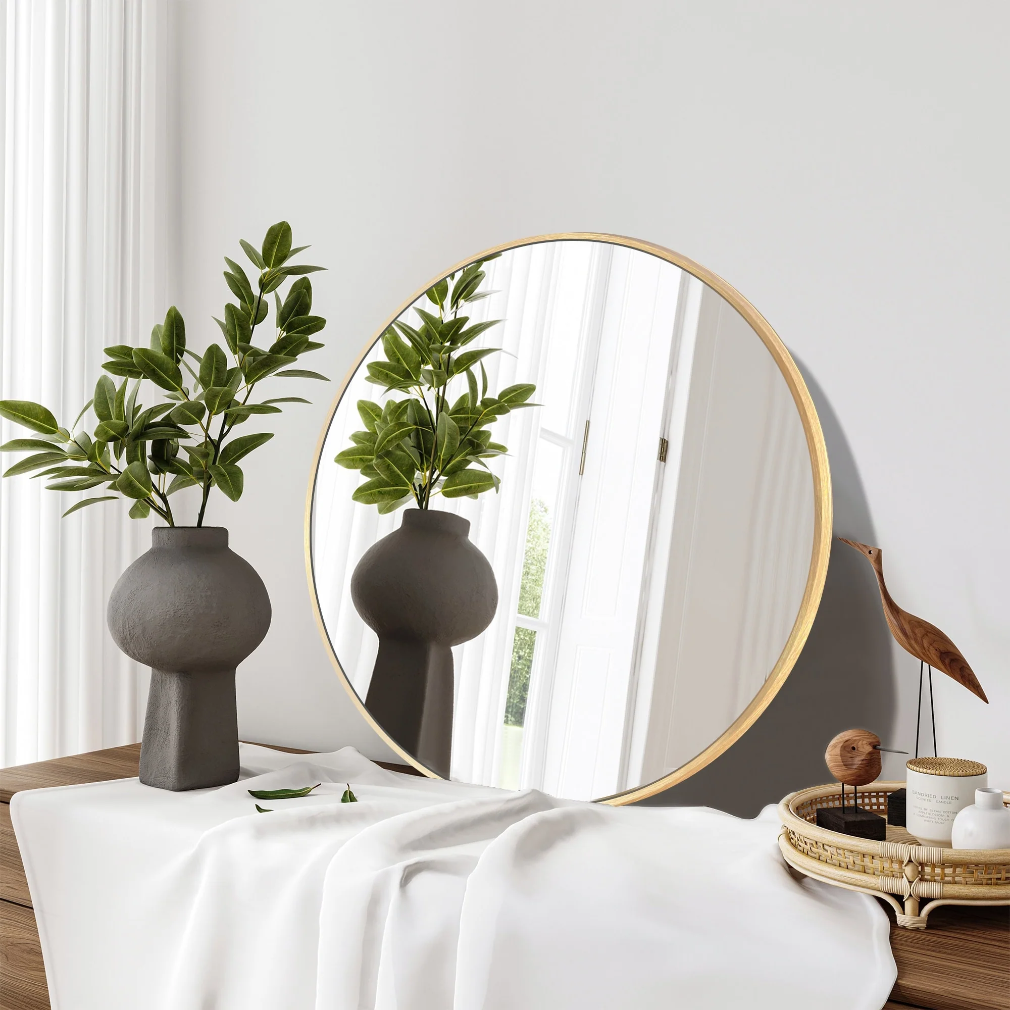 Modern Round Bathroom Vanity Mirror, Wall Mounted Circular Mirror for Bathroom, Bedroom and Home Decor - Image 5