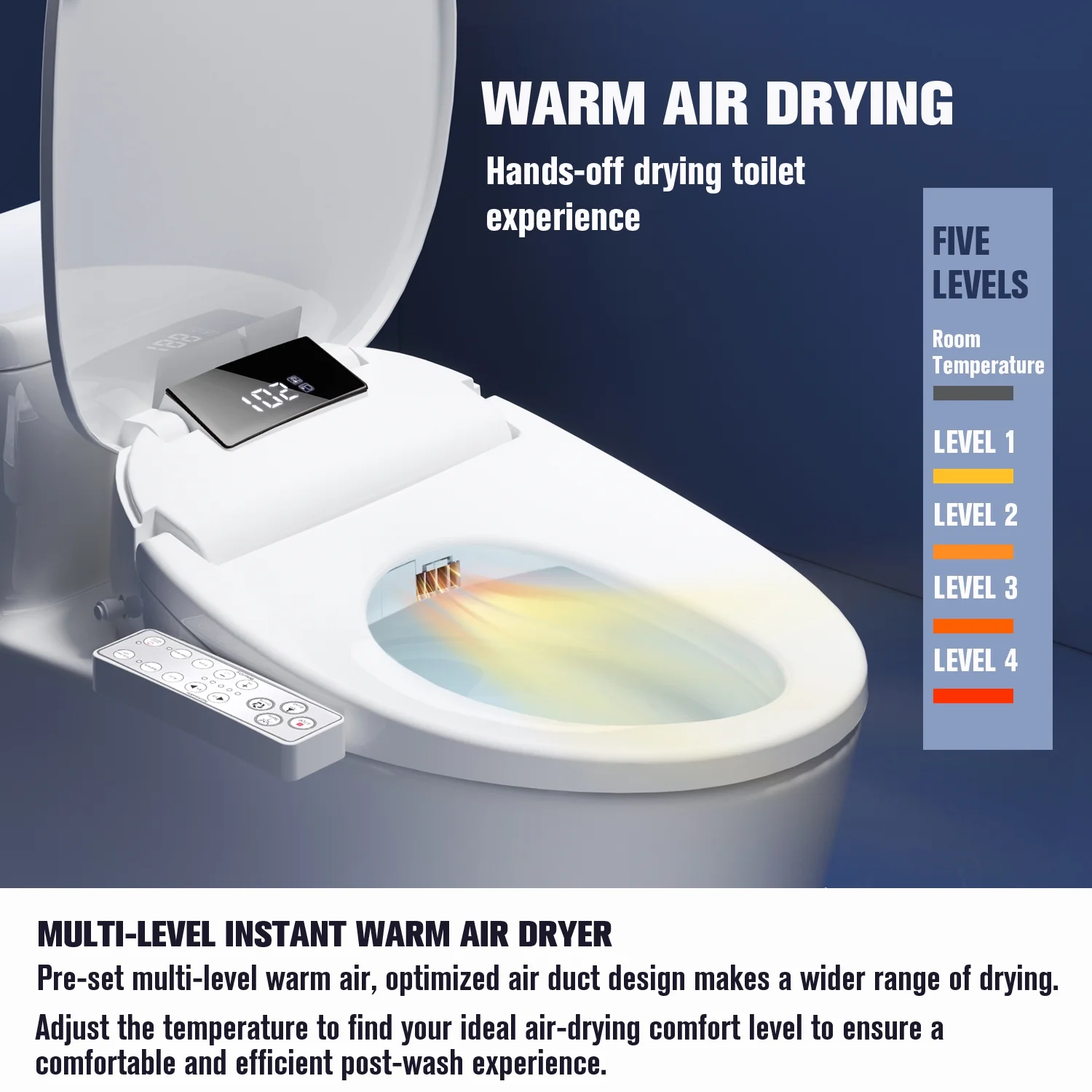 WLJBIDET Toilet Bidet Seat, Instant Warm Water, Self-Cleaning Nozzle, Multiple Spraying Modes, Electric Heated Seat, Warm Air Drying, Soft Closed Lid, Display Screen, Requires Electricity, Elongated - Image 7