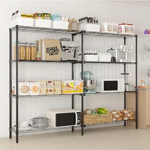 Tier Storage Shelves Standing Shelf Units NSF Wire Garage Organizer Heavy Duty Garage Shelving Unit L Shaped Clothes Rack for Corner Laundry Bathroom Kitchen Pantry Closet (Black, 4 Tire) - Image 9