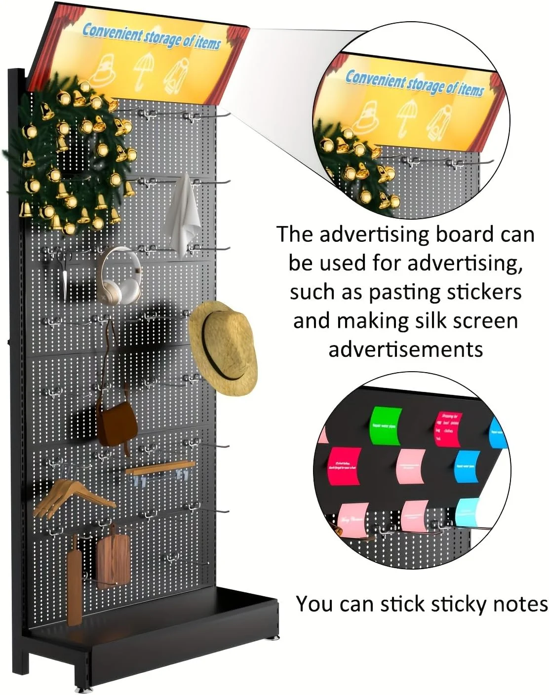 Ztysn Metal Pegboard Stand Shelf,with 30 Hooks,85x36x13 in,Garage Tool Storage Pegboard Organizer Retail Display Rack for Craft Shows,Exhibition Hall/Black - Image 3