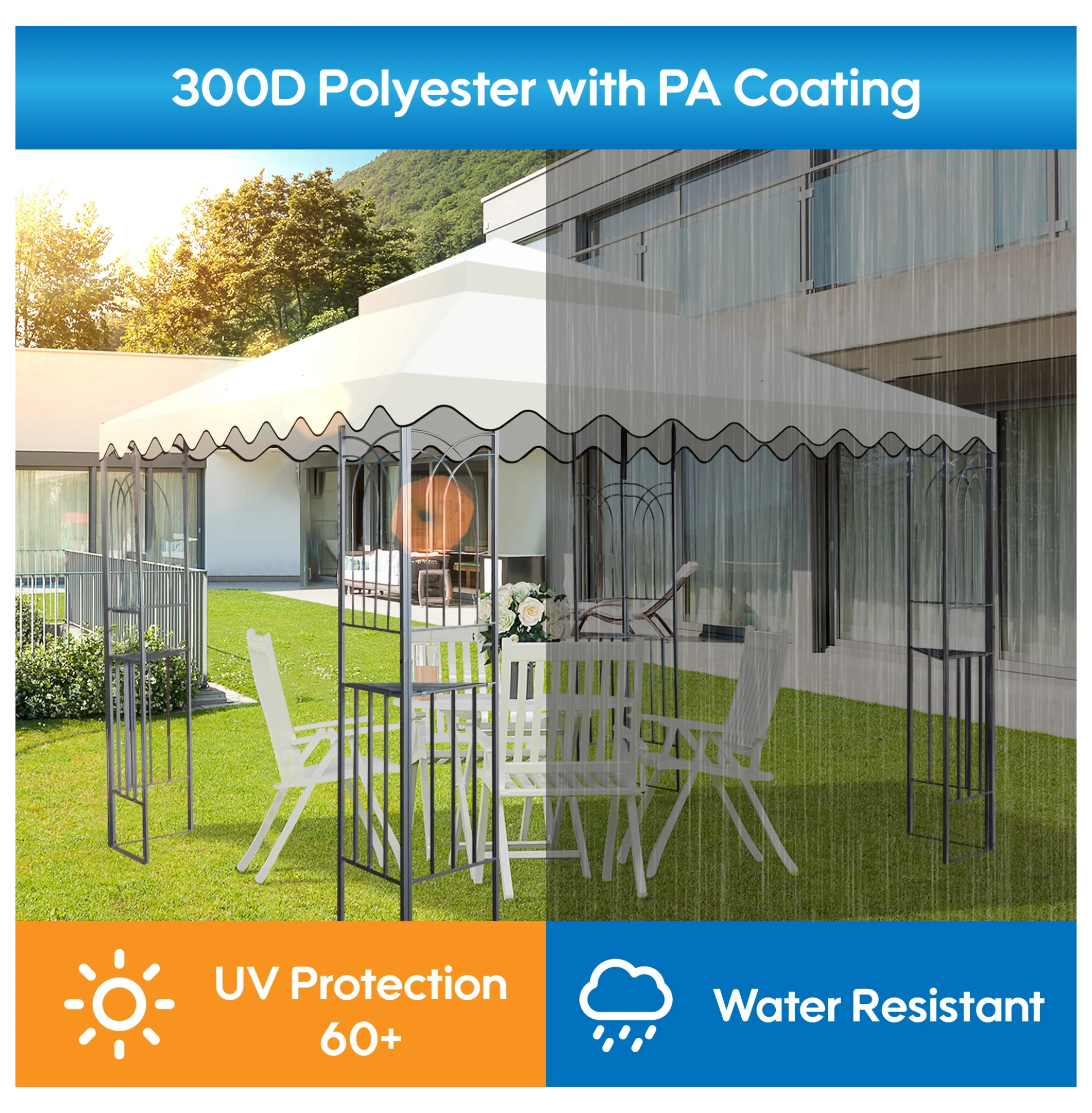 10x10 Ft Outdoor Patio Gazebo Replacement Canopy,Double Tiered Gazebo Tent Roof Top Cover Only wavy border(Frame Not Include)-Beige - Image 3
