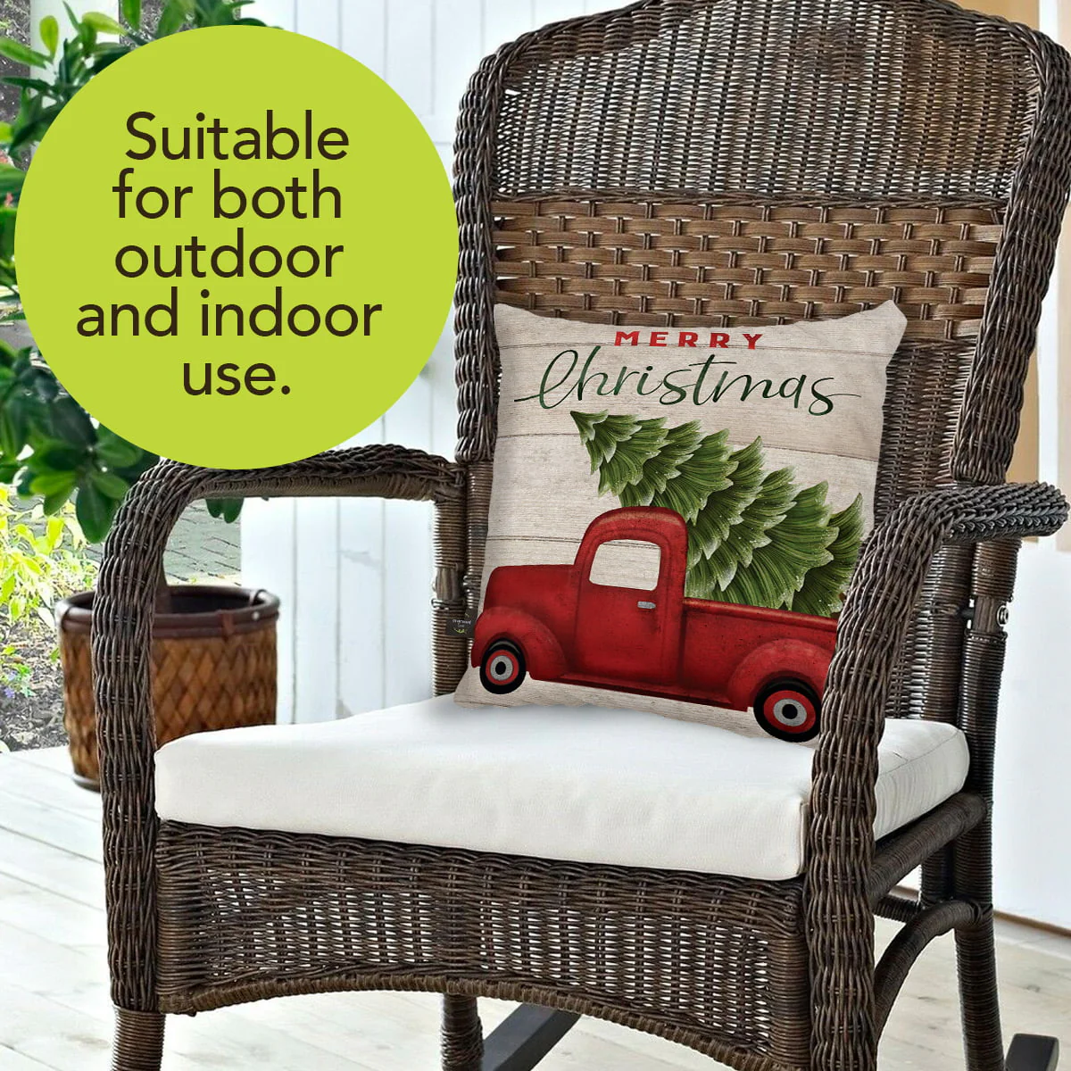 Merry Christmas Pickup Truck Decorative Pillow Rustic Indoor Outdoor 17" x 17" - Image 2