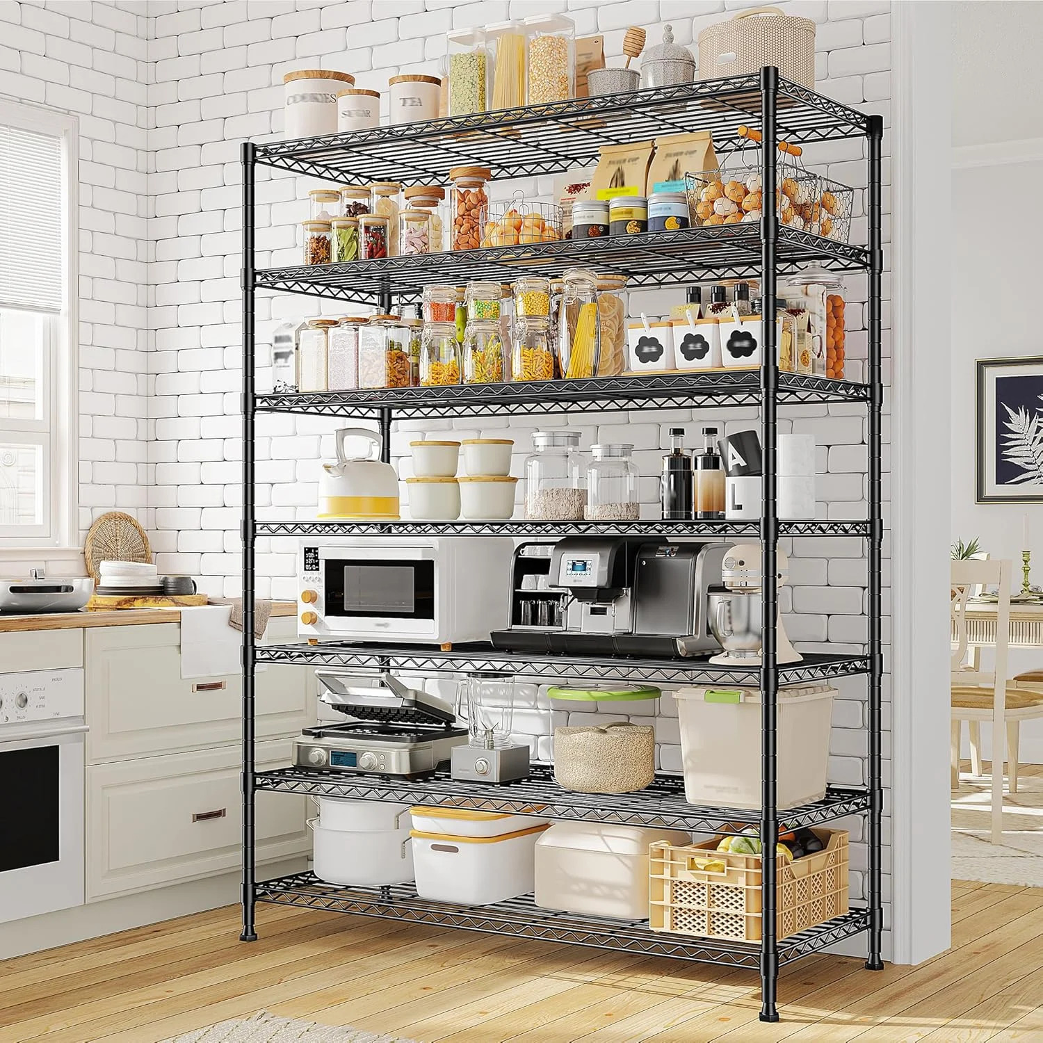 82.6H Metal Shelving Unit 7 Tier Storage Shelves Adjustable Wire Shelving Metal Wire Shelf Pantry Shelves Wire Rack for Kitchen Pantry Utility Room Garage 45" W x 82.6''H x 13.5" D, Black - Image 2