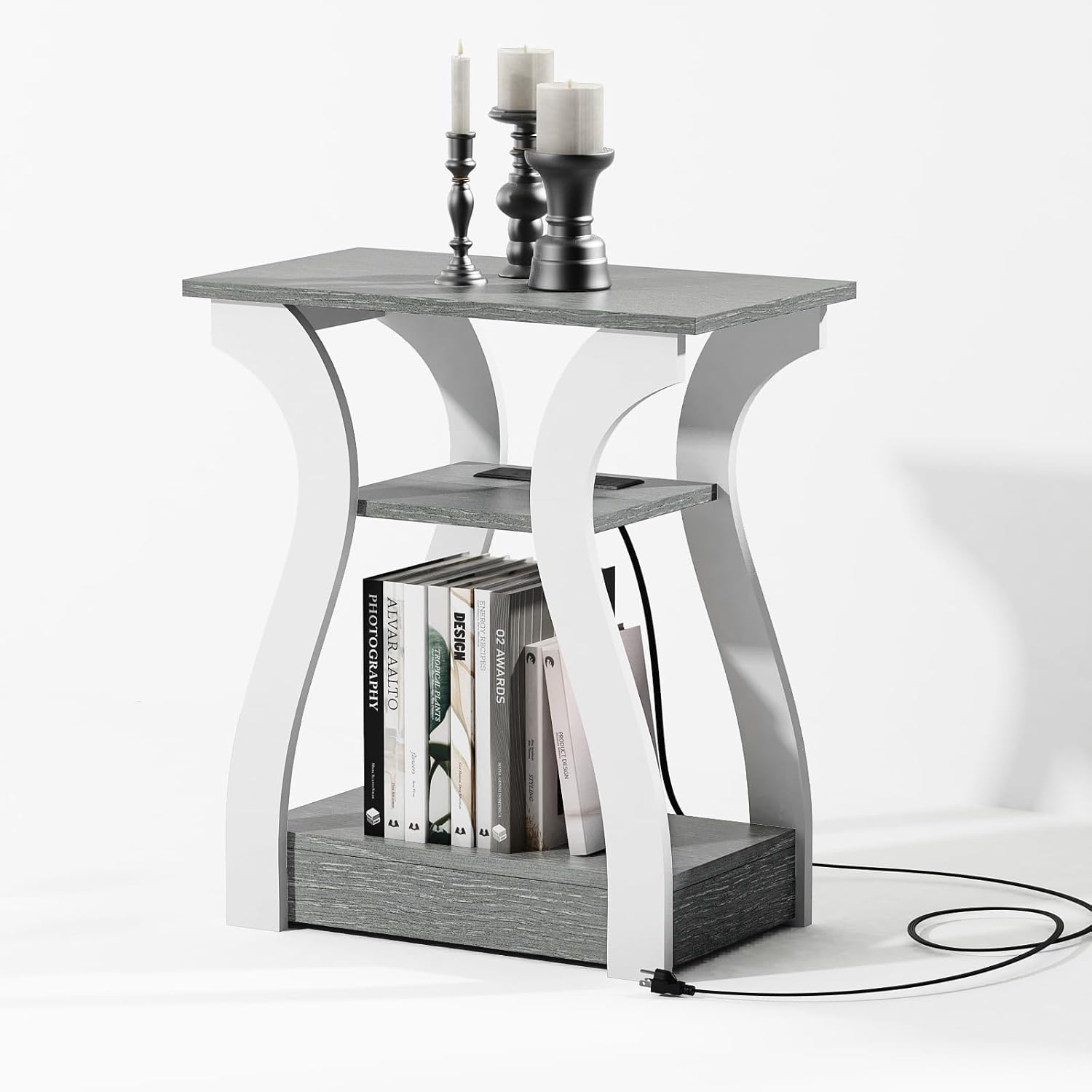 End Tables Living Room Set of 2 with Charging Station, Grey - Image 6