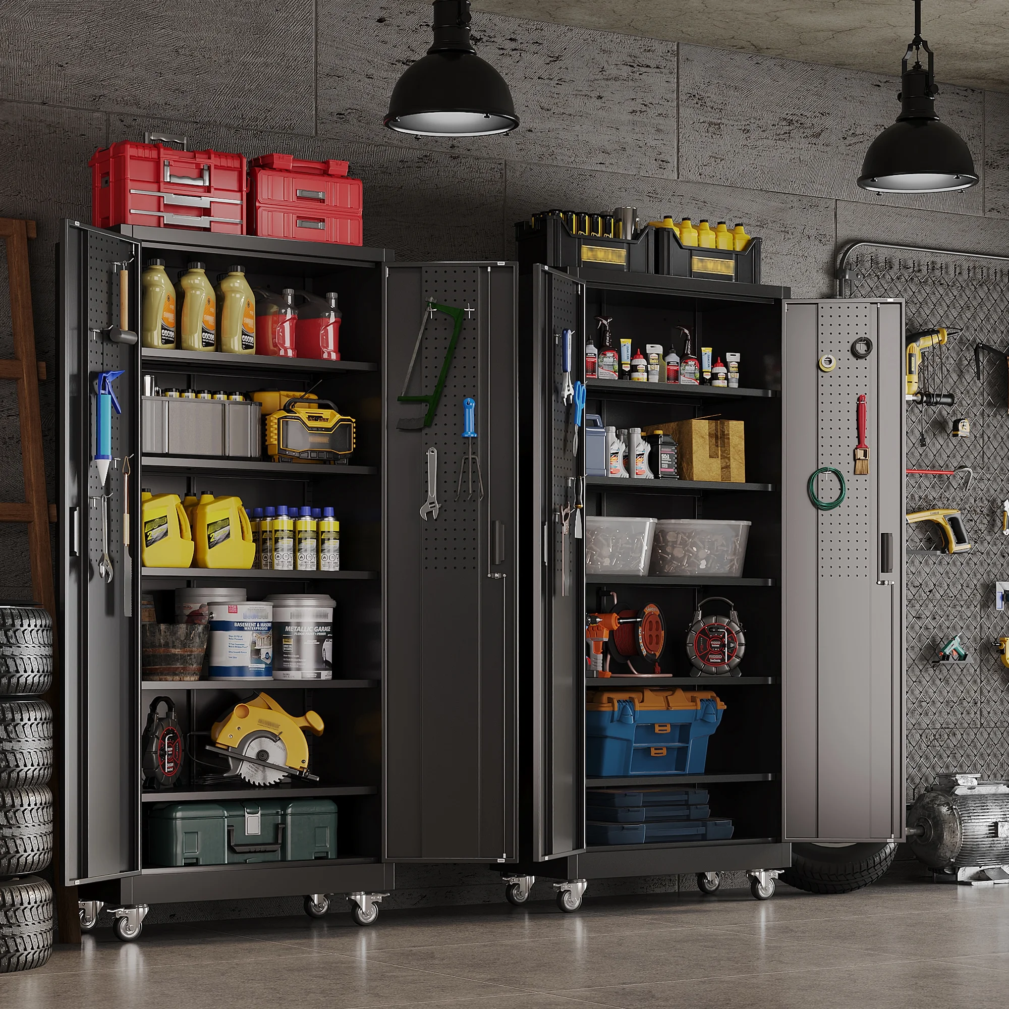 SUXXAN Metal Rolling Cabinet with 2 Swing Doors, Adjustable Shelve, Storage Tool Chest for Garage Utility Room, White - Image 91