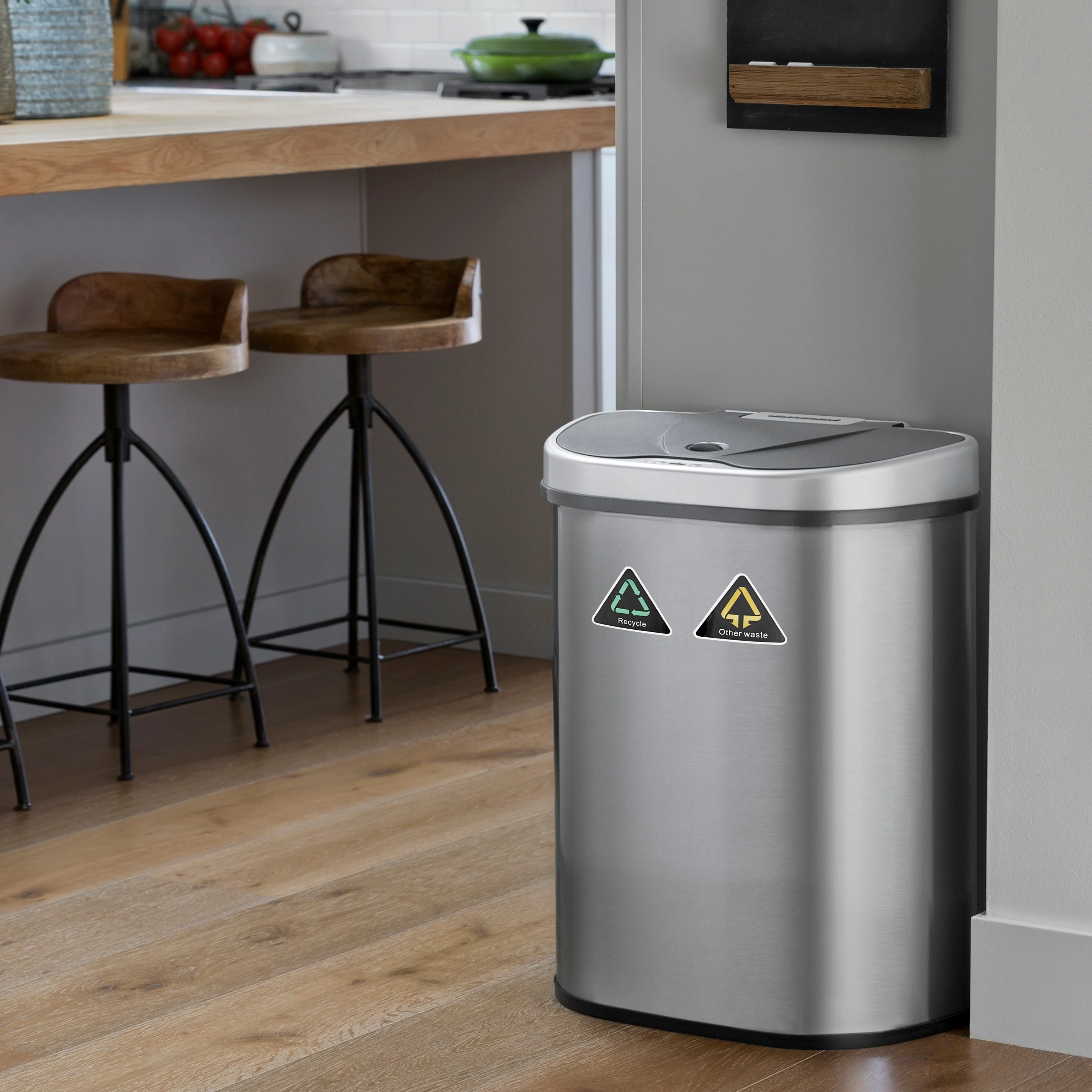 18 Gallon Dual Compartment Motion Sensor Trash Can, Automatic Hands-Free Kitchen Garbage Bin - Image 5