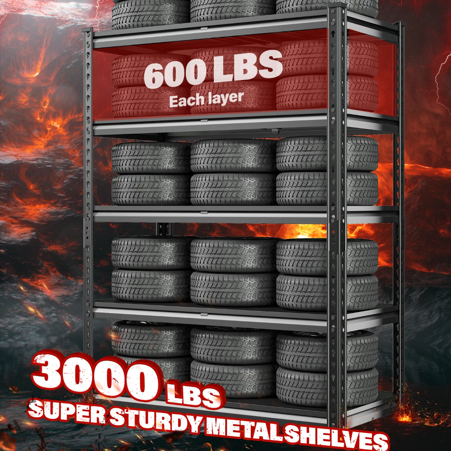 REIBII 3000 LBS Heavy Duty Storage Shelf for Garage Storage 72" Adjustable Metal Shelving Rack - Image 4