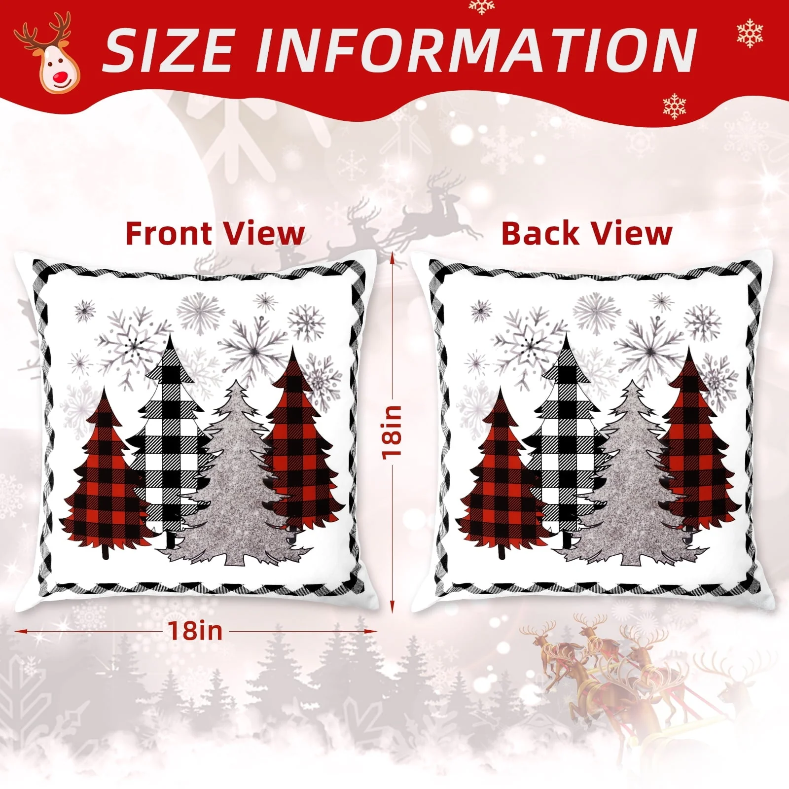 BLEUM CADE Christmas Pillow Covers 18 x 18 inch Grey Snowflakes Christmas Tree Throw Pillow Covers Set of 2,Xmas Buffalo Plaid Cushion Cover Winter Holiday Decorative Pillow Cases - Image 4