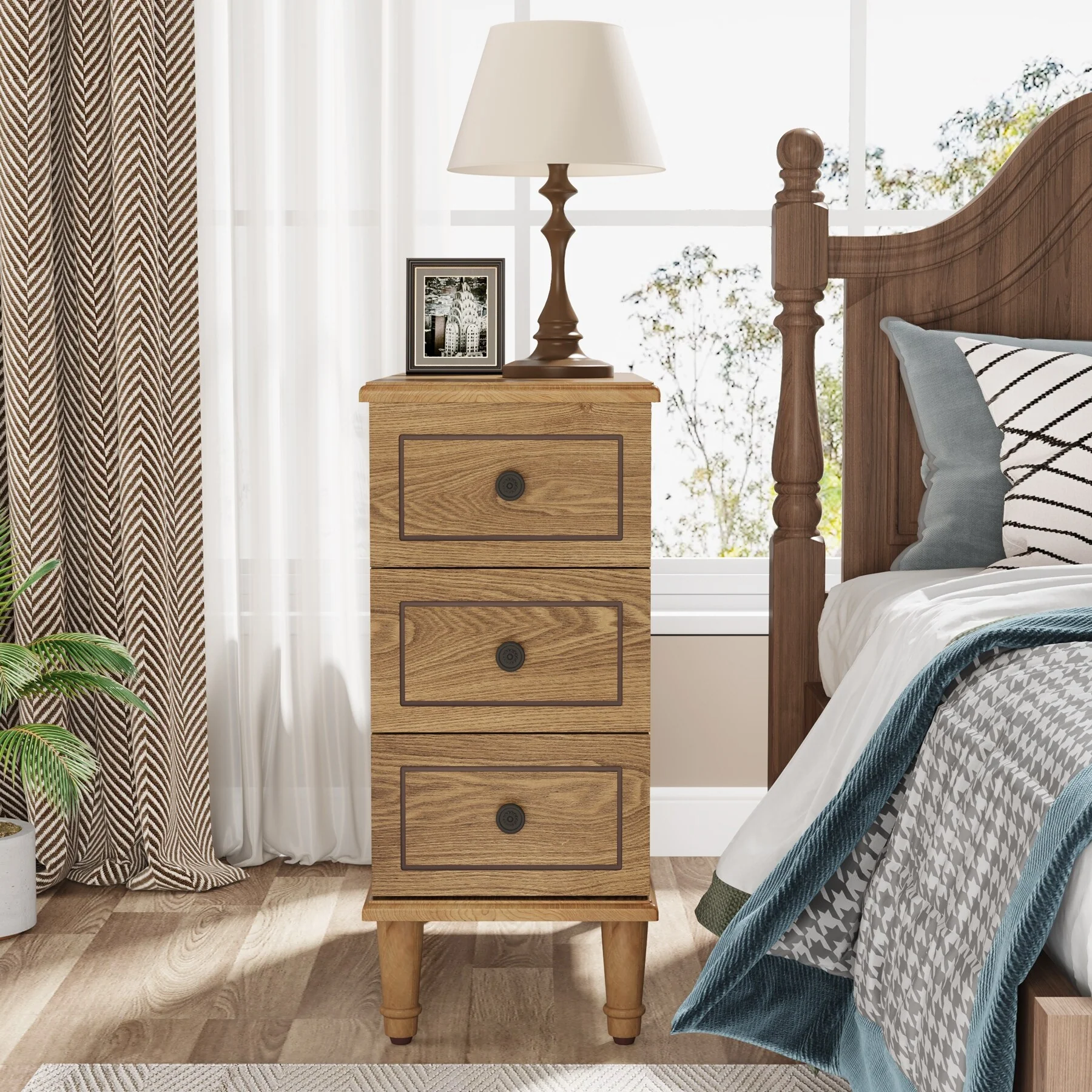 Fully Assembled Narrow End Table, Solid Wood Side Table with 3 Drawers, Vintage Nightstand for Small Spaces - Image 9