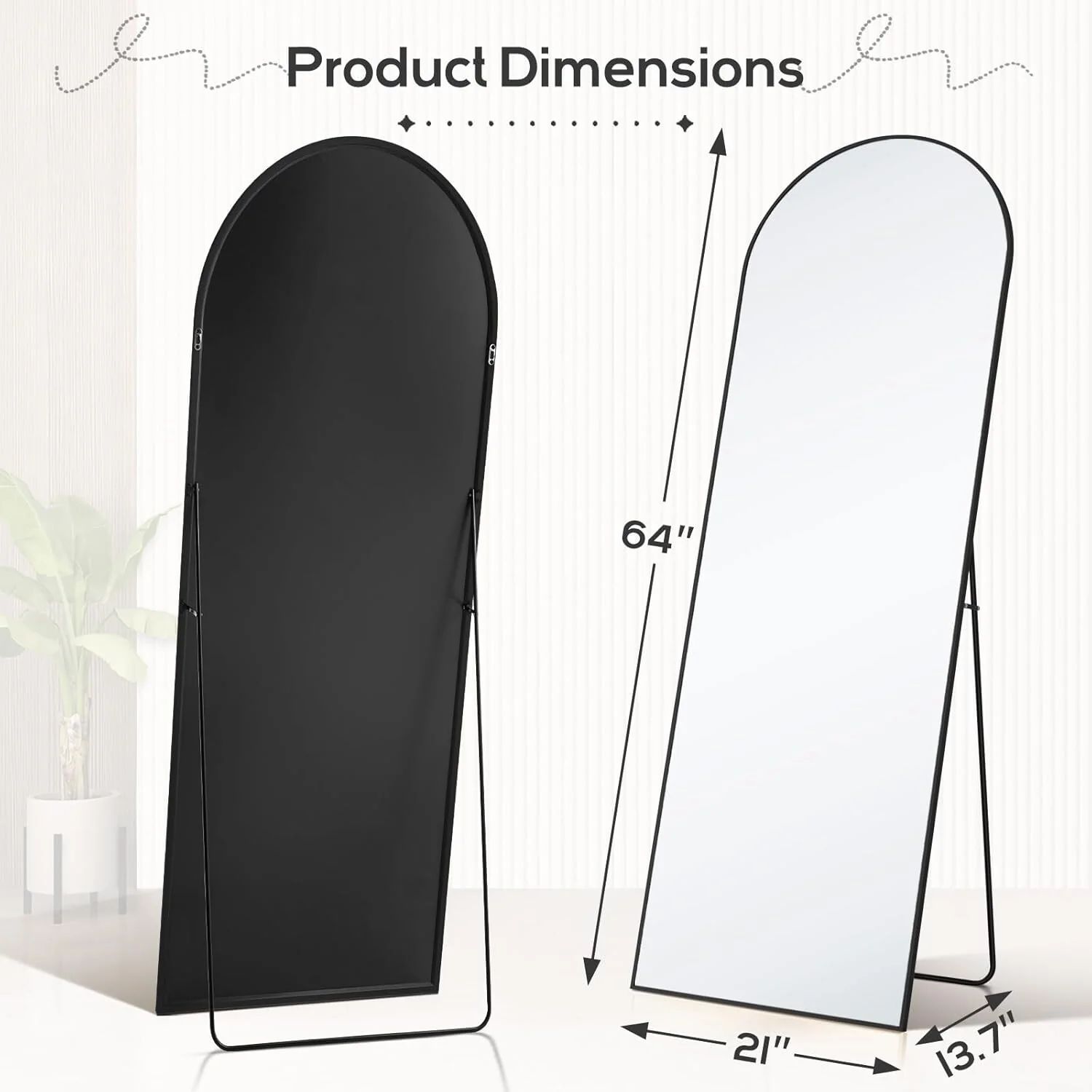 21x64 Full Length Arched Mirror, Large Tall Body Dressing Mirror with Aluminum Alloy Frame, Stand and Wall Mount Option - Image 6