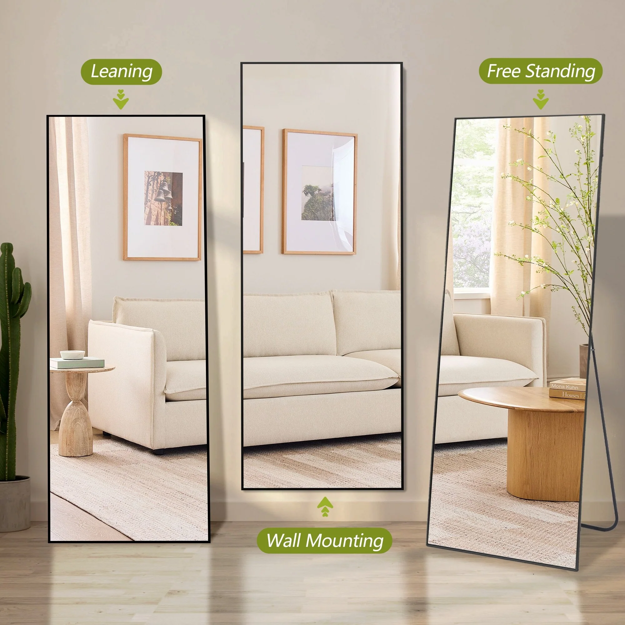 64x21 Full Length Floor Mirror, Large Full Body Aluminum Alloy Frame Standing Mirror with Stand and Wall Mount Option - Image 12