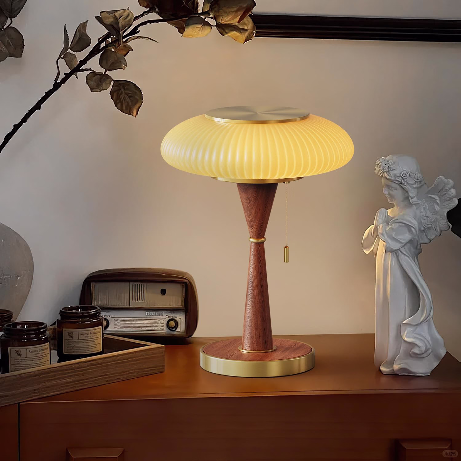 Mushroom Table Lamp for Bedroom & Living Room, Cute Mini Modern Mid-Century Bedside Lamp, Aesthetic Home Decor, Gold + Yellow Shade - Image 2