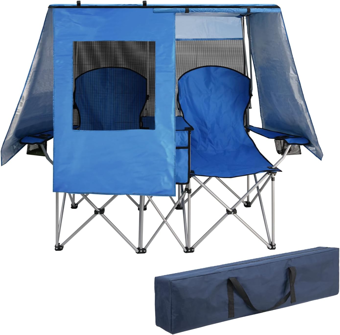 Double Camping Chair with Canopy Shade, Folding Loveseat for Adults - Image 2