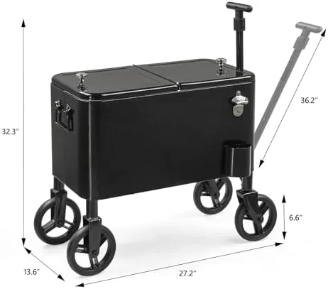 80 Quart Wagon Rolling Cooler Ice Chest, /Long Handle and 10" Wheels, Portable Beach Patio Party Bar Cold Drink Beverage, Outdoor Park Cart on Wheels - Image 14
