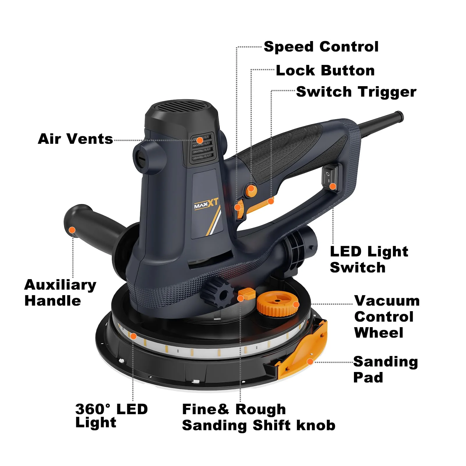 Handheld Drywall Sander 810W, Electric Sander for Walls,Rough and fine Sanding, 1500-2800RPM Variable Speed, Upgraded Pad, Adjustable Suction, Self-Dust-Extraction (120, Volts)[Unable to ship on weeke - Image 4
