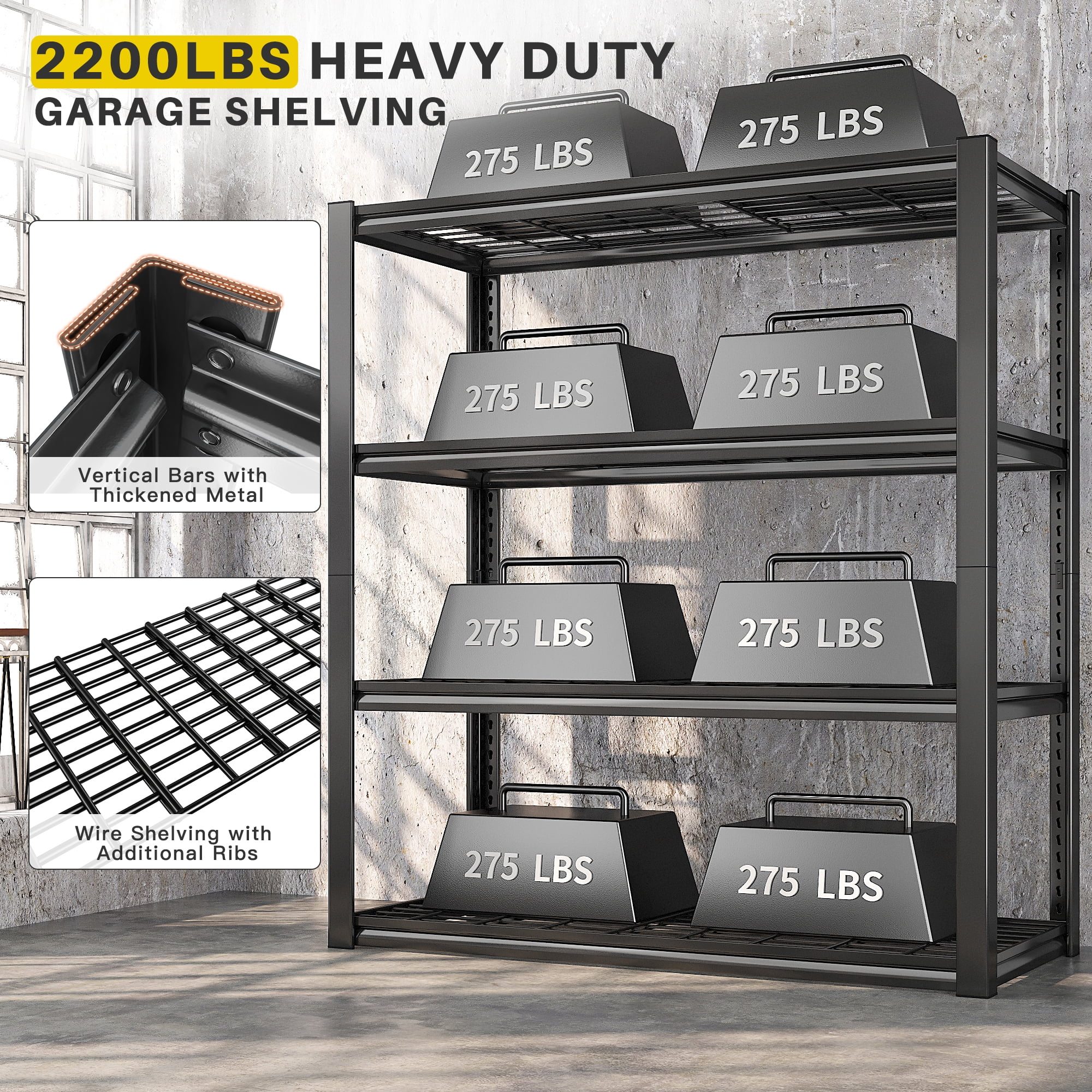 REIBII 2200LBS Garage Shelving Units Heavy Duty Adjustable Metal Shelving 4 Tier Storage Shelves,39.4" W x 19.7" D x 59.9H - Image 4
