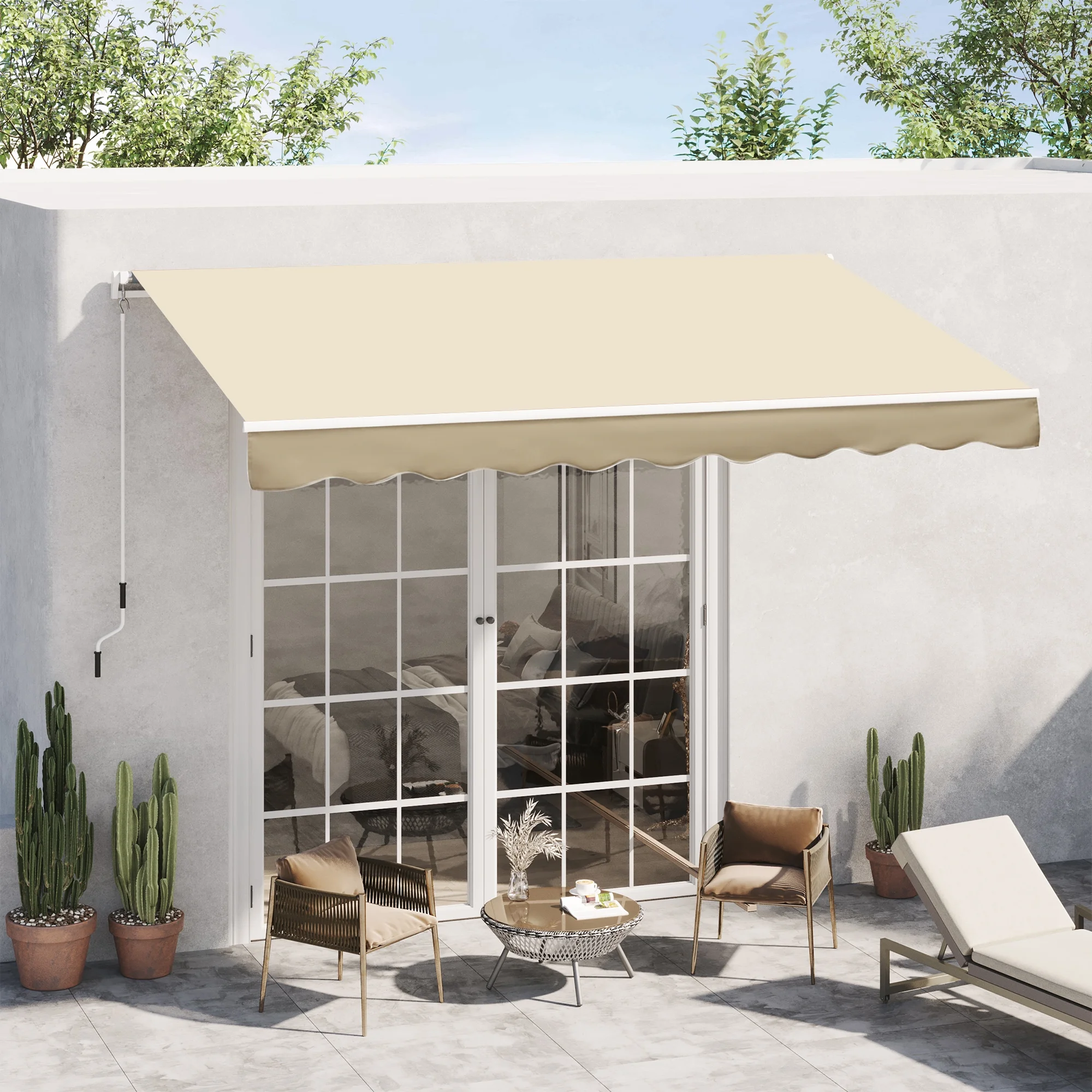 DUOSONG Outsunny 10' X 8' Retractable Awning, Patio Awnings, Sunshade Shelter W/ Manual Crank Handle, Uv & Water-Resistant Fabric And Aluminum Frame For Deck, Balcony, Yard, Beige Beige Aluminum - Image 10