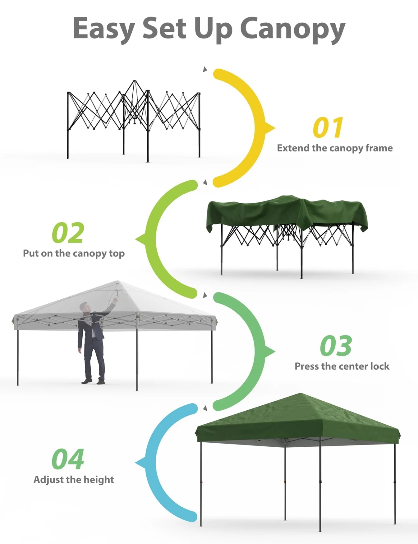 Arigeas Pop Up Canopy Tent 10'x10' with Adjustable Height, Easy Outdoor Sun Shade Shelter for Party, Event, Patio - Image 2