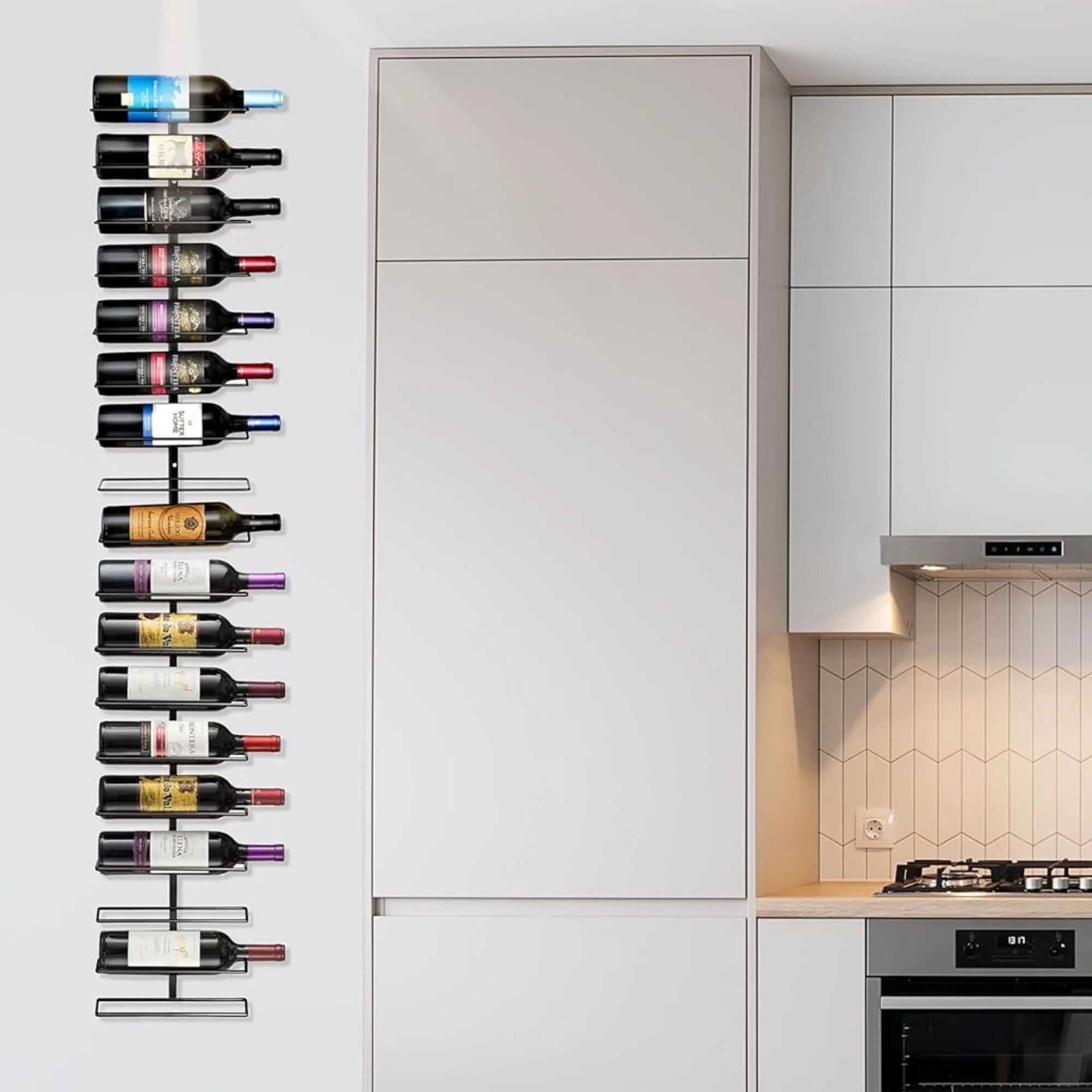 27 Bottle Wall Mounted Wine Rack, Vertical Wine Storage Organizer for Home Bar, Kitchen and Dining Room - Image 4