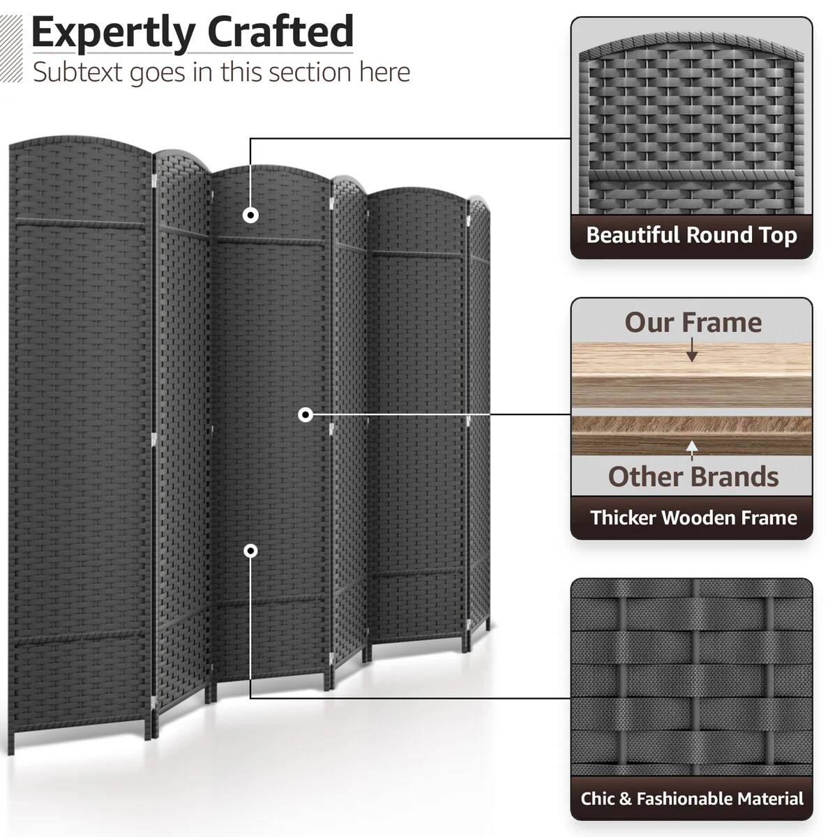 6 Panel Room Divider, 6ft Tall Extra Wide Folding Privacy Screen with Hand-Woven Mesh Panels - Image 27