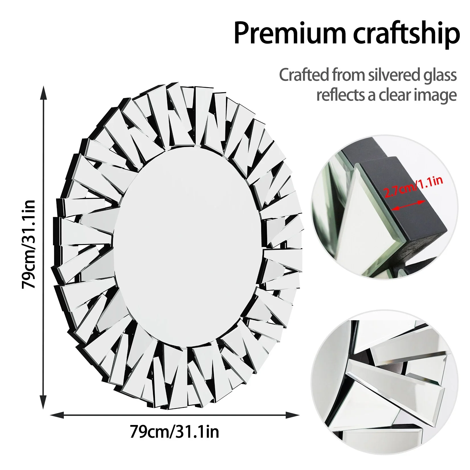 32 Inch Round Decorative Wall Mirror, Glass Accent Mirror for Home Decor - Image 11