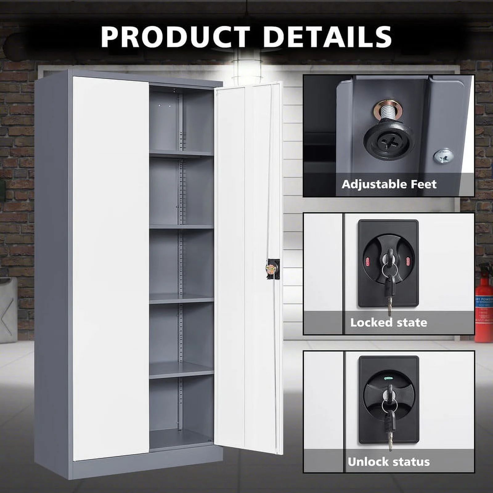 STANI Metal Storage Cabinet with Locking Doors, Garage Lockable Steel Cabinets with 4 Doors and 5 Shelves for Home, Garage, Pantry Workshop Warehouse - Image 16